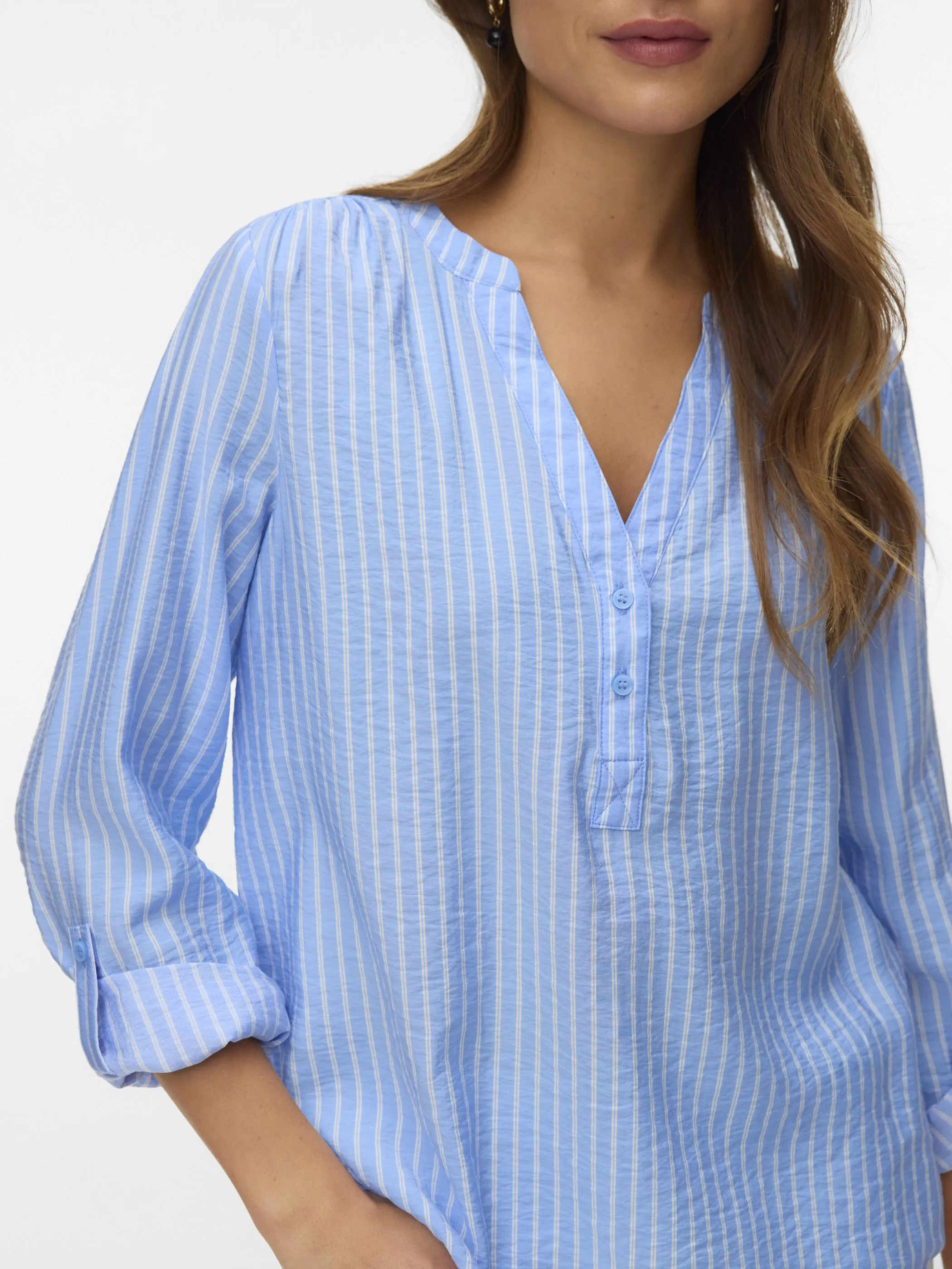 Vero Moda 10340684 VMKAJA LS V-NECK FOLD Blau 922151 199949001 3