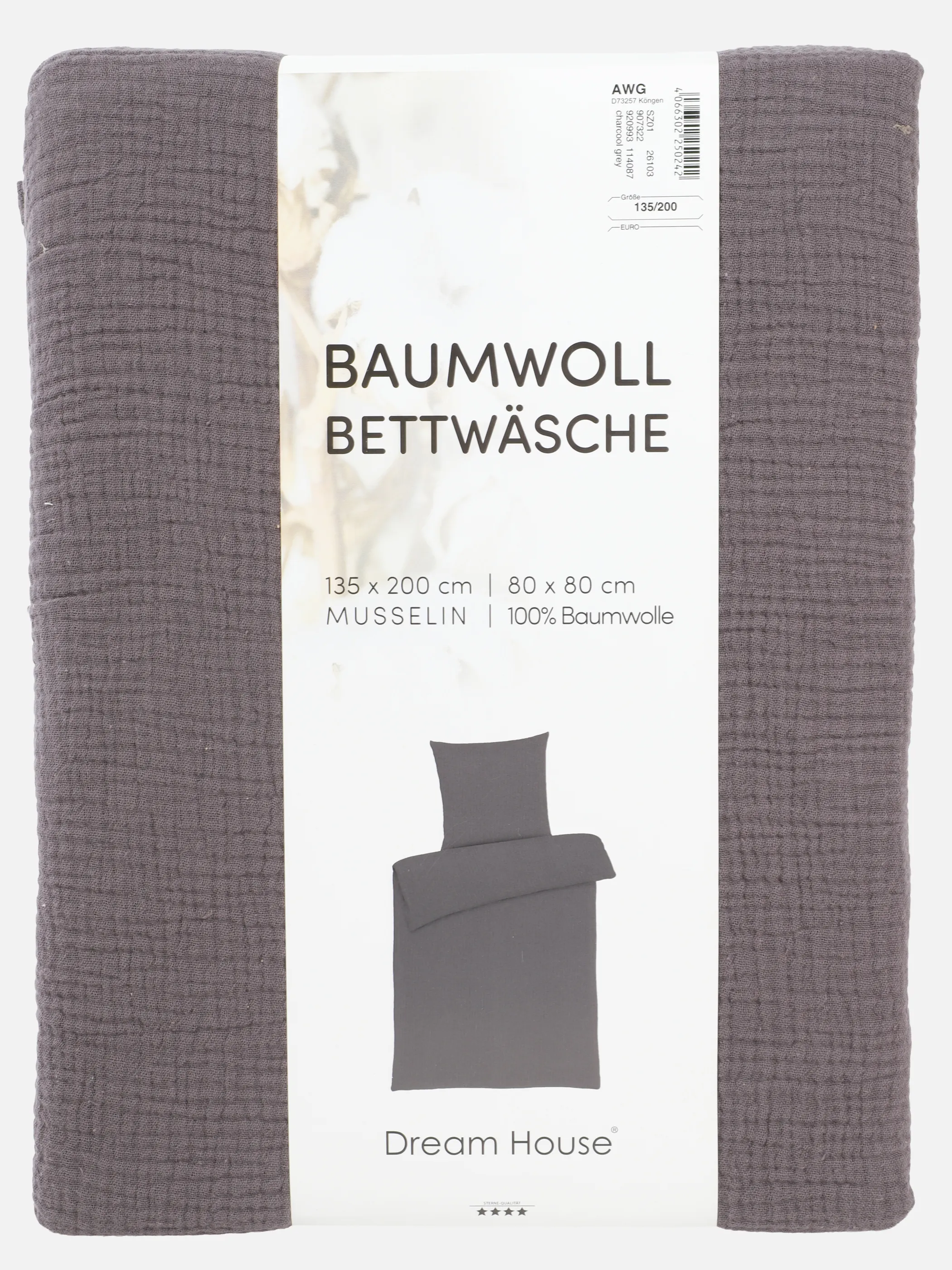Dream House Musselin Bettwäsche 135x200 Grau 920993 GREY 2