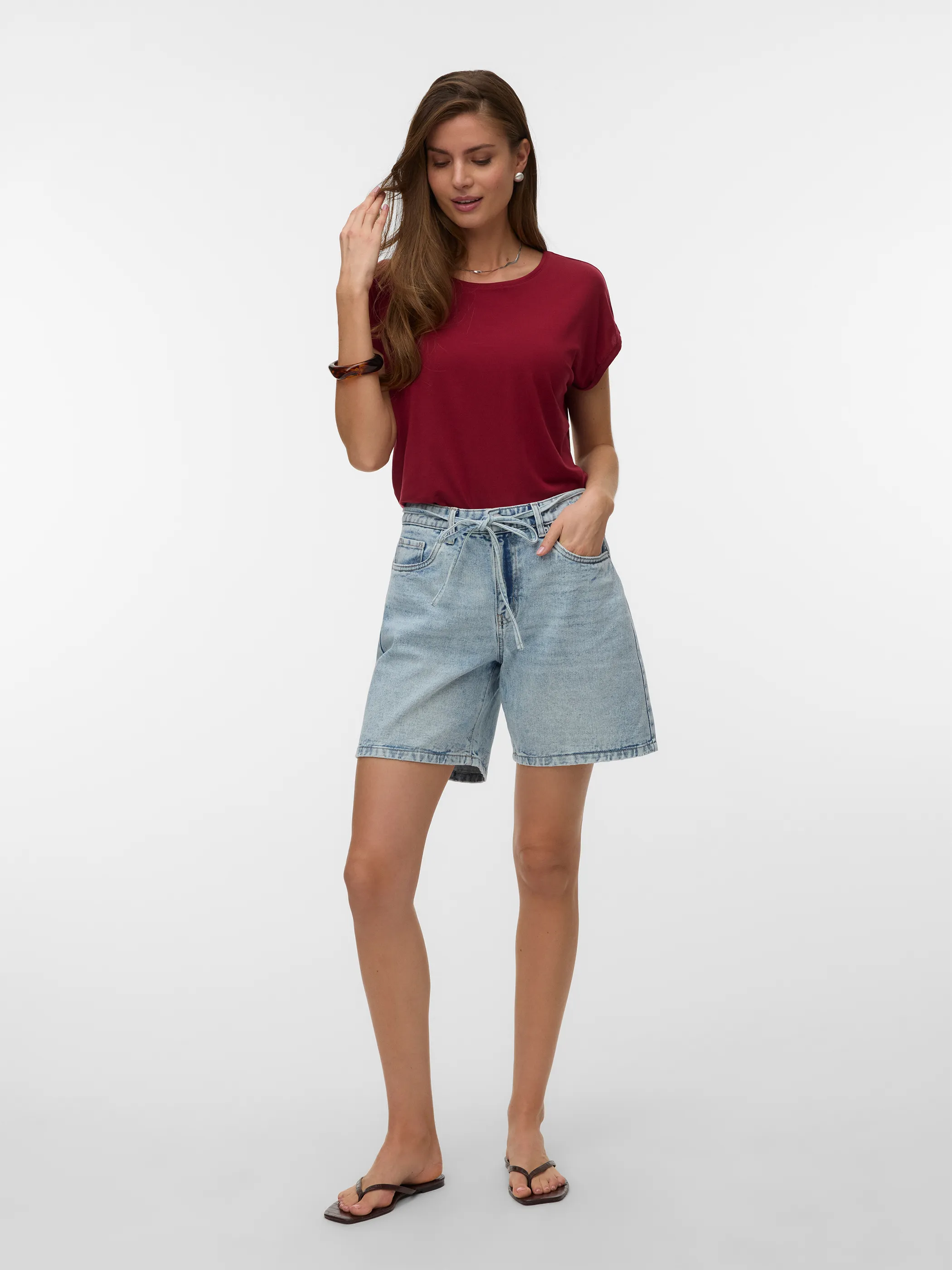 Vero Moda 10284468 VMAVA PLAIN SS TOP GA Rot 873829 230355 1