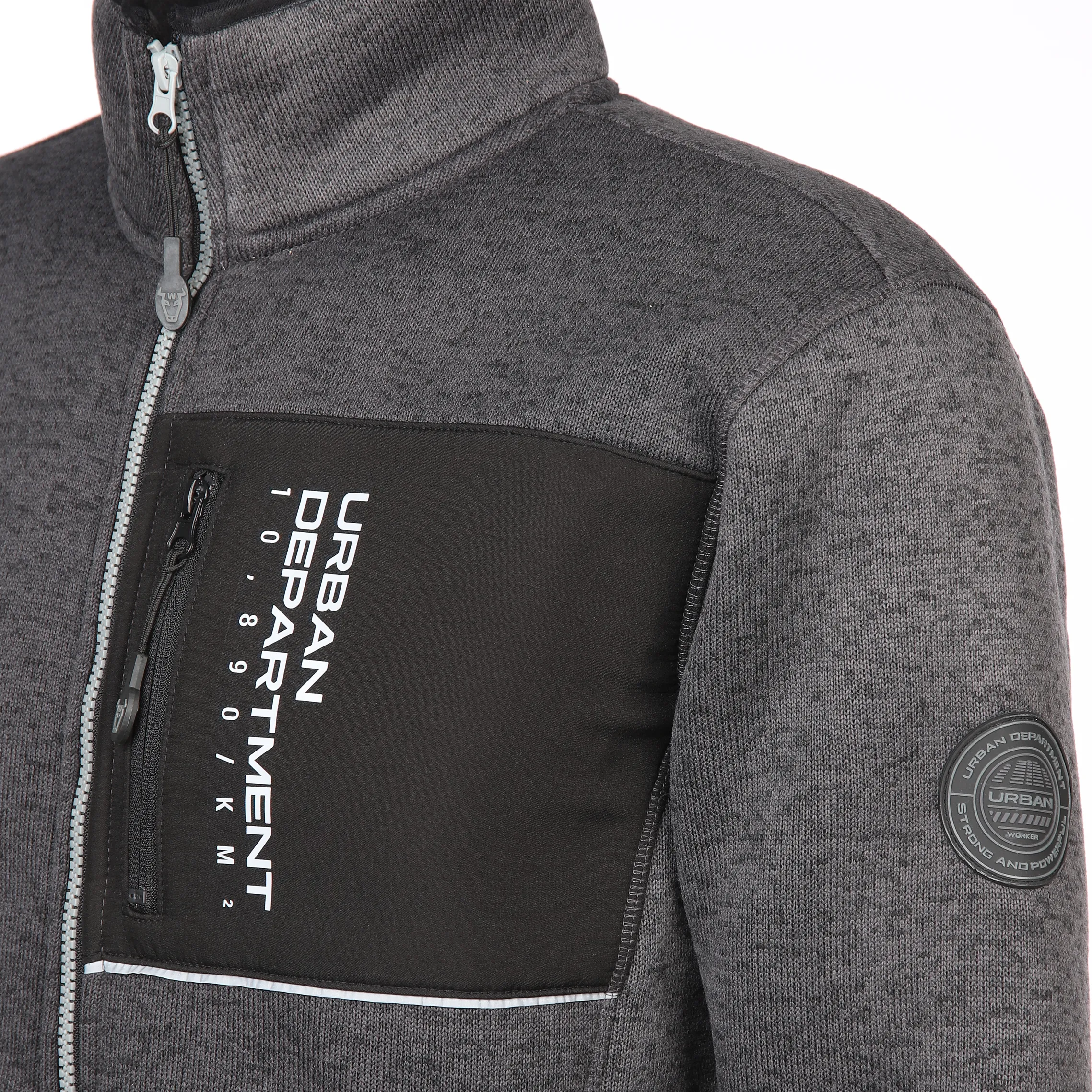 Worker He. Strickfleeceblouson melange Grau 883696 DK GREY 4 Worker He. Strickfleeceblouson melange Grau 883696 DK GREY 4