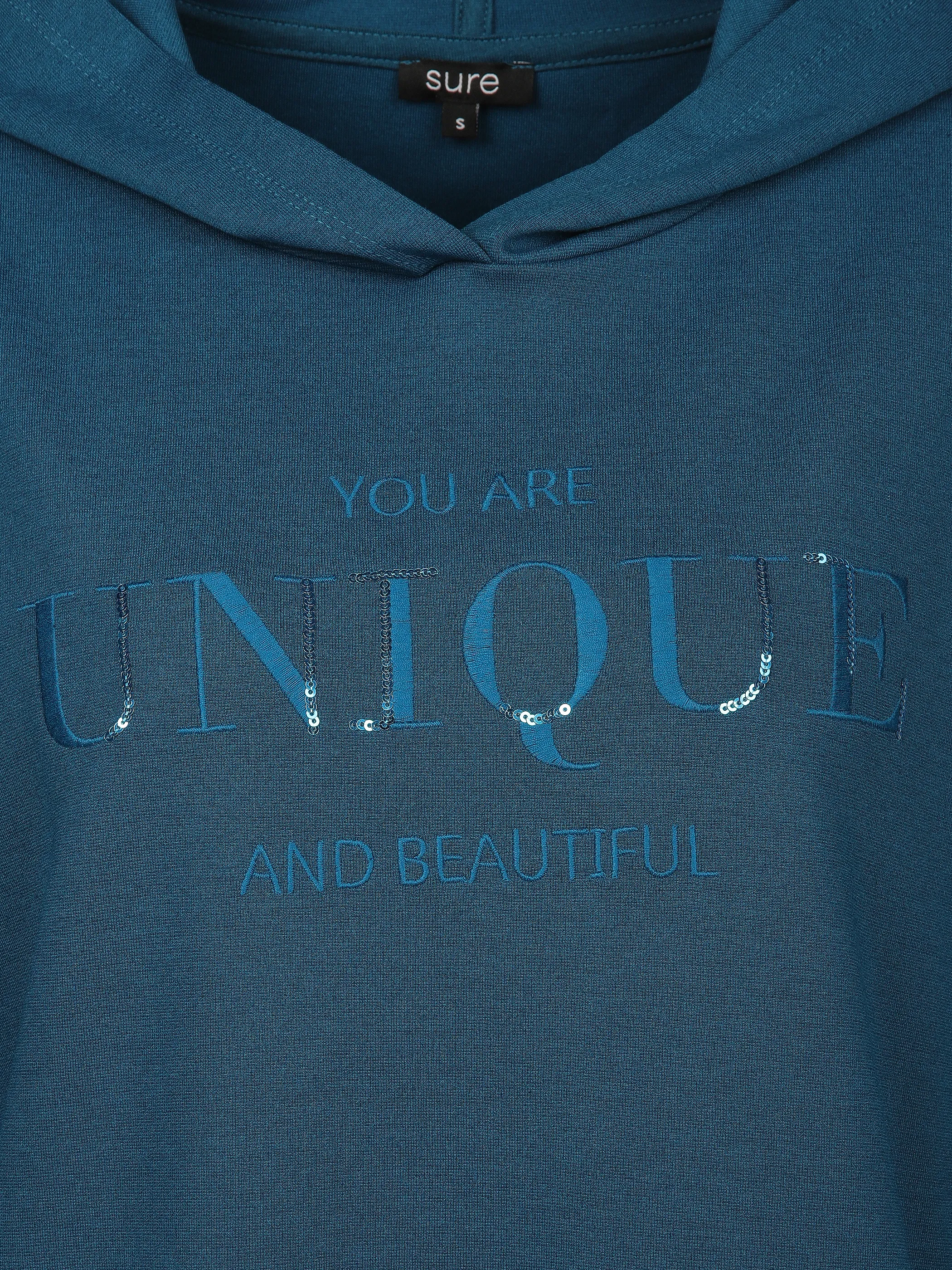 Damen Hoodie mit Stickerei und Pailletten BLUE noSize 913336