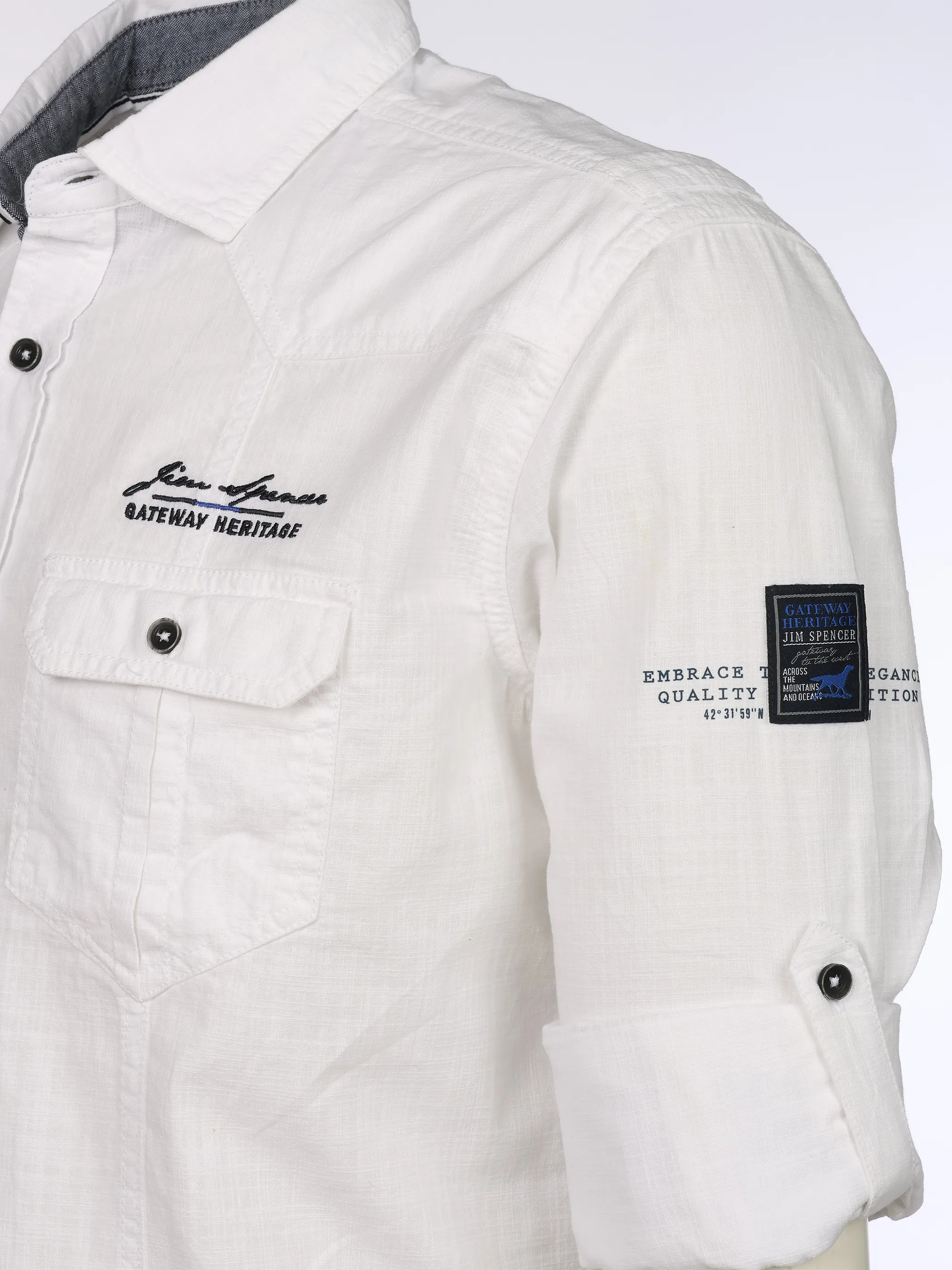 Jim Spencer He. Freizeithemd 1/1 Arm slub Krempelarm Weiß 922241 WHITE 3