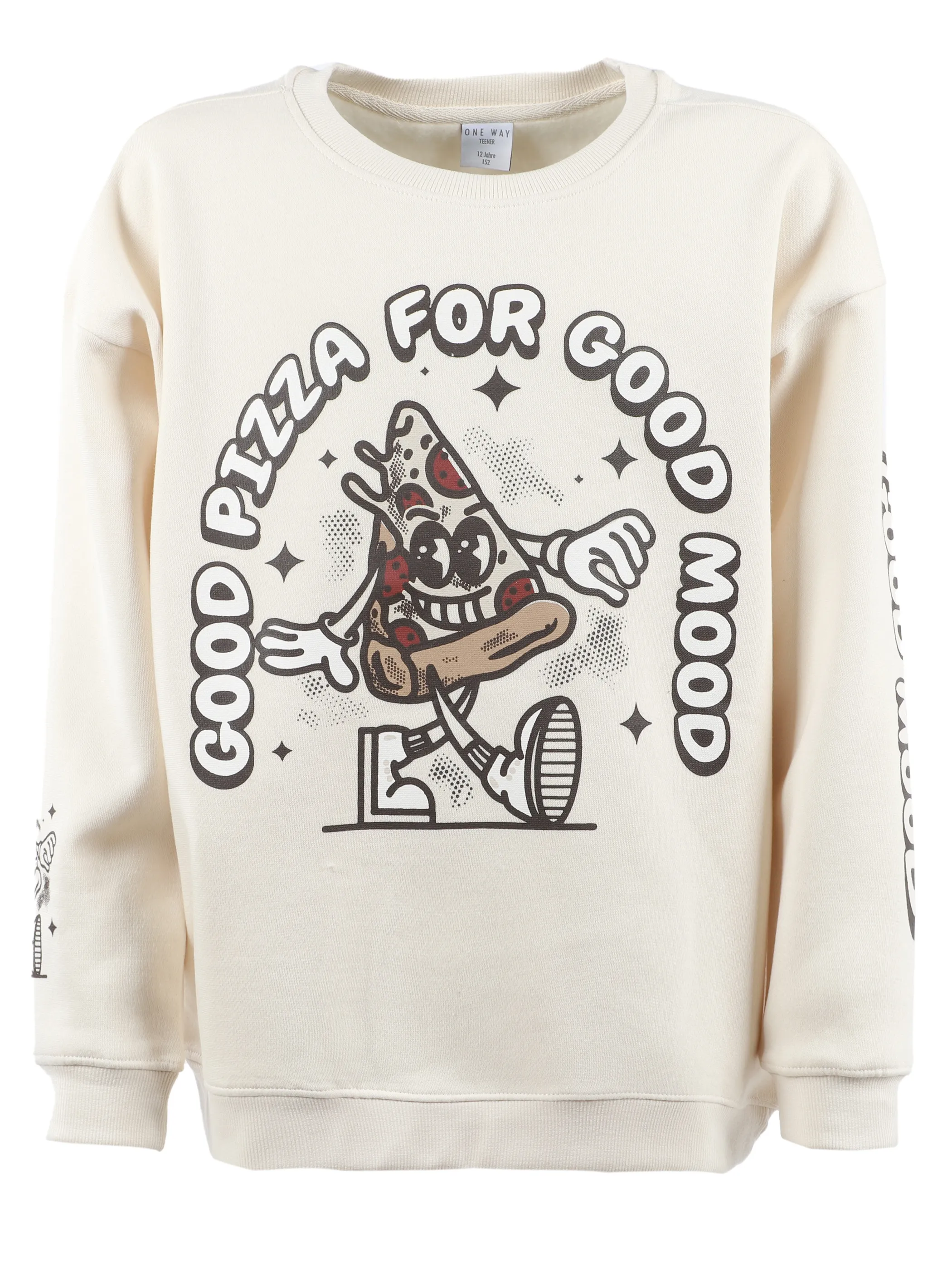 One Way JJ Sweatshirt "Good Pizza for good Mood" in beige Beige 916224 BEIGE 1 One Way JJ Sweatshirt "Good Pizza for good Mood" in beige Beige 916224 BEIGE 1