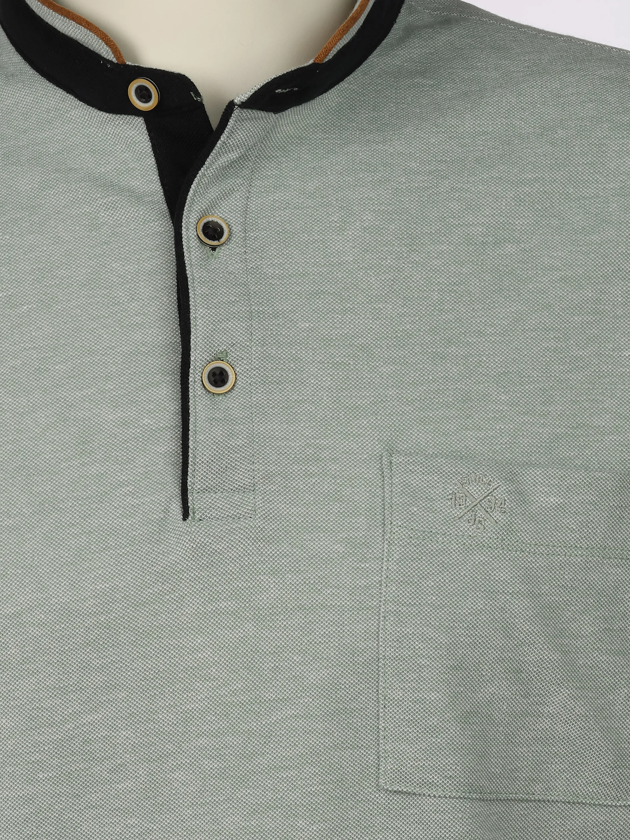 Jim Spencer He. Stehkragenshirt 1/2 Arm twisted Grün 906251 MINT TW 3