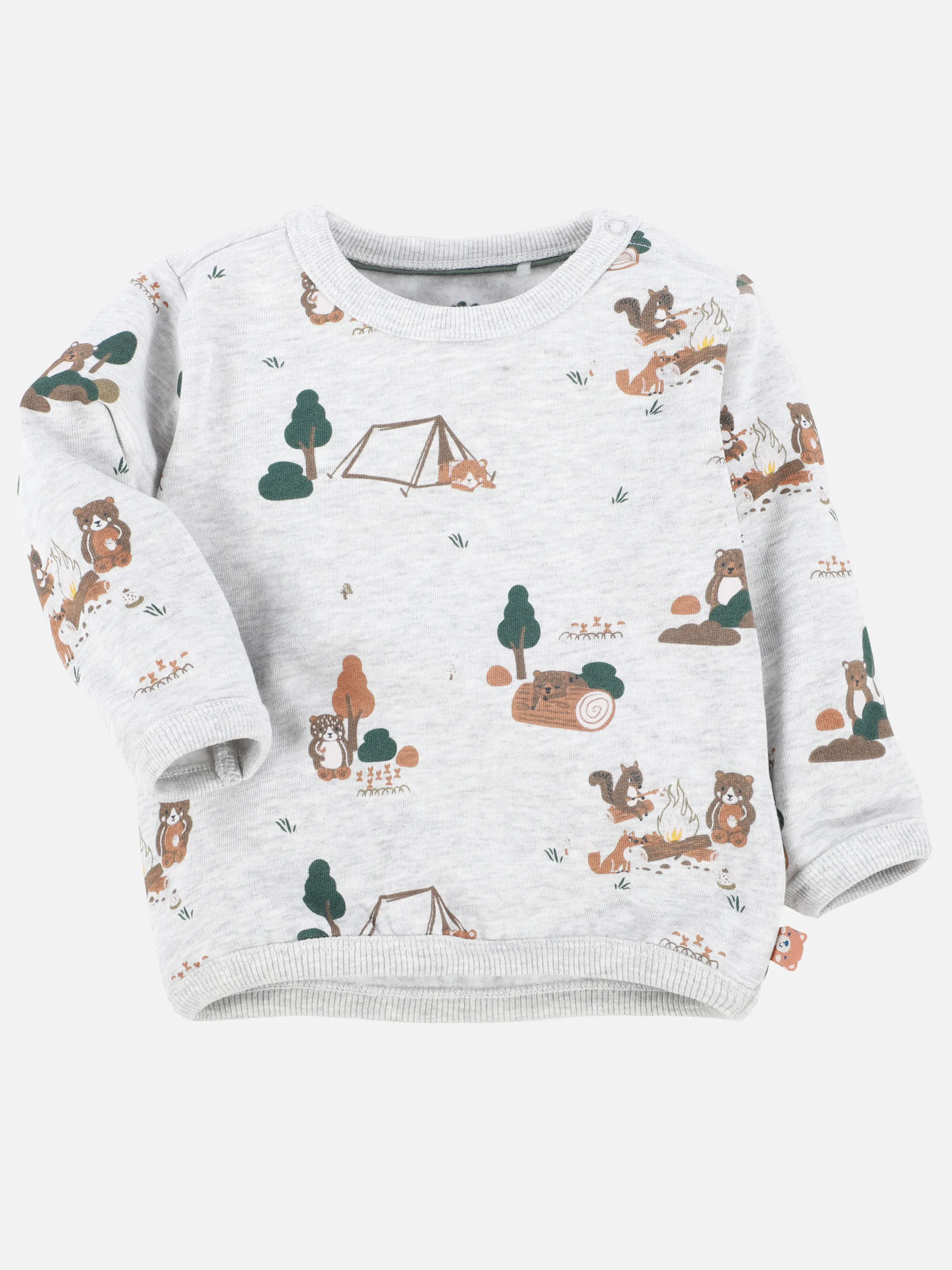 Bubble Gum Baby Jungen Sweatshirt grau mel. mit Waldtier AOP Grau 898710 GRAU MEL. 1