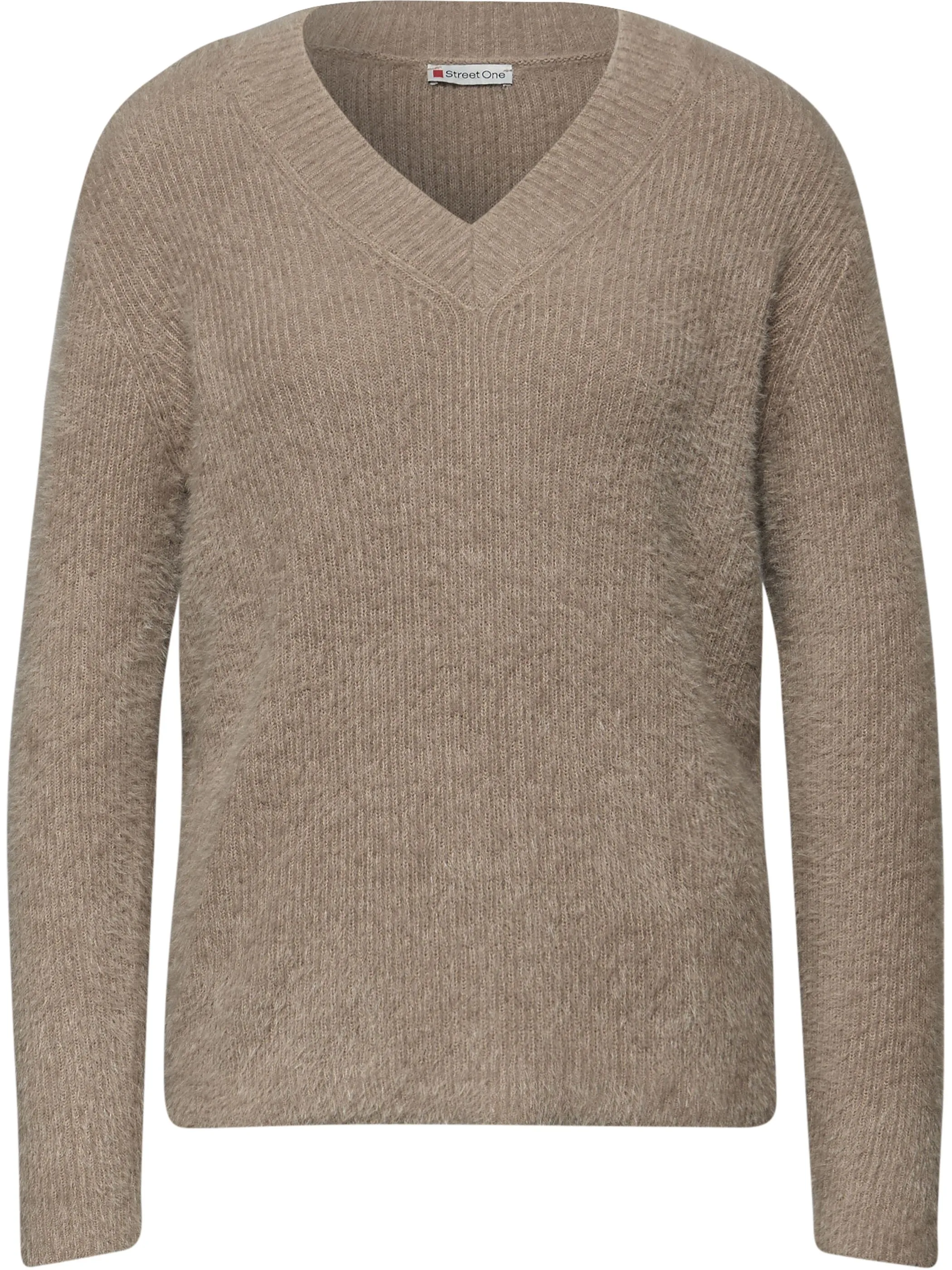 Street One A303433 LTD QR_fluffy v-neck sweater Braun 926179 16072 1