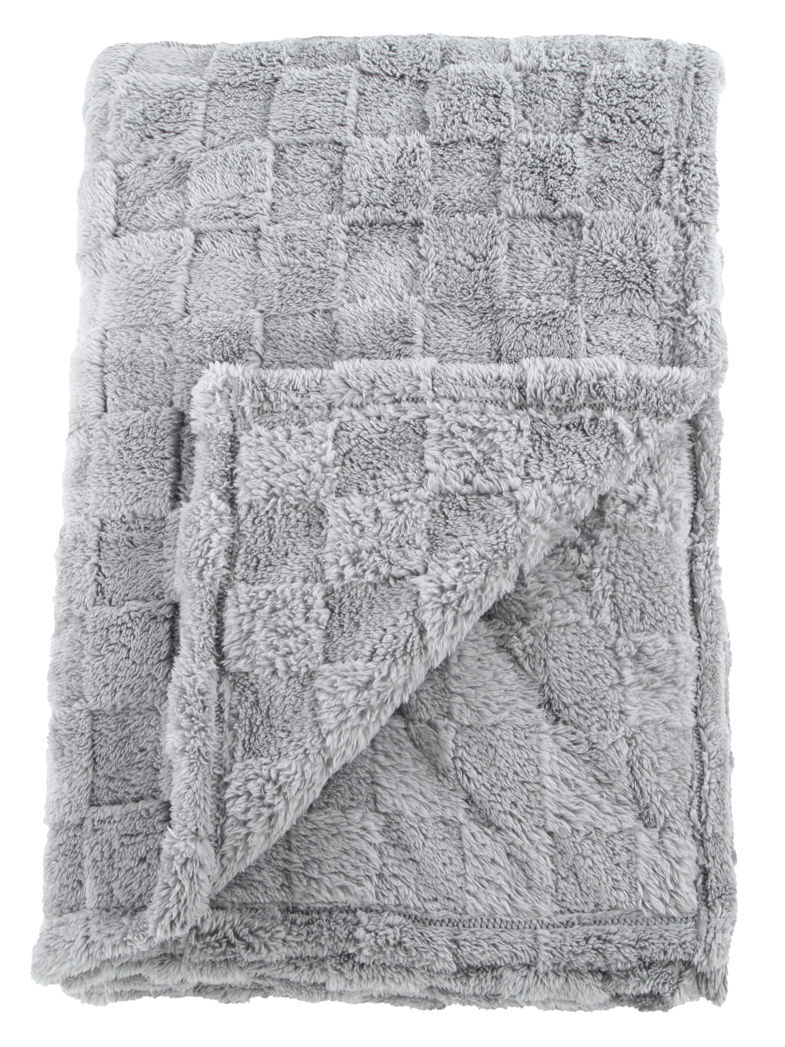 Deluxe Sherpa Decke mit Schachbrett-Optik Silber 895962 HELLGRAU 1