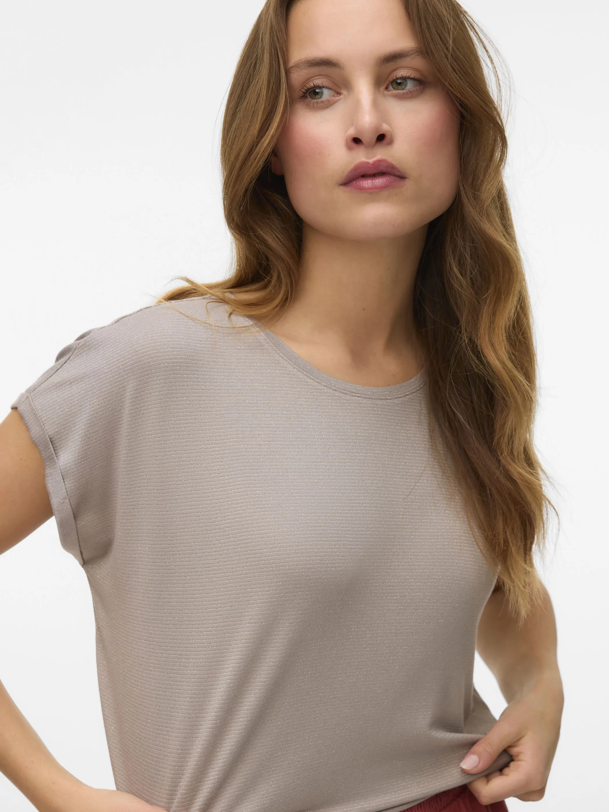 Vero Moda 10250488 VMLAVA GLITTER SS TOP STRIPE Braun 852566 175680003 4