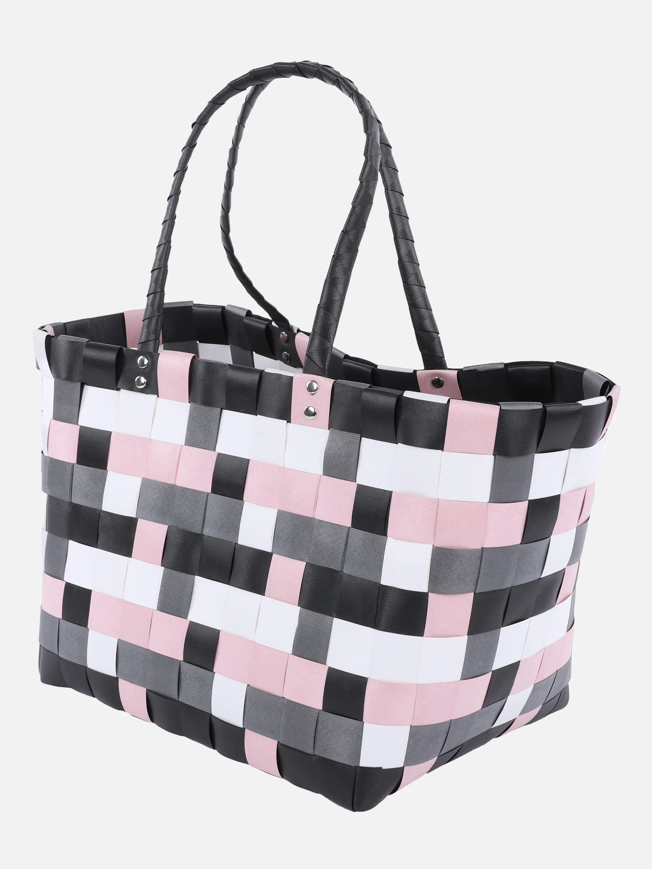 Koffer/Taschen Shopper bunt kariert geflochte Rosa 861214 ROSE 1