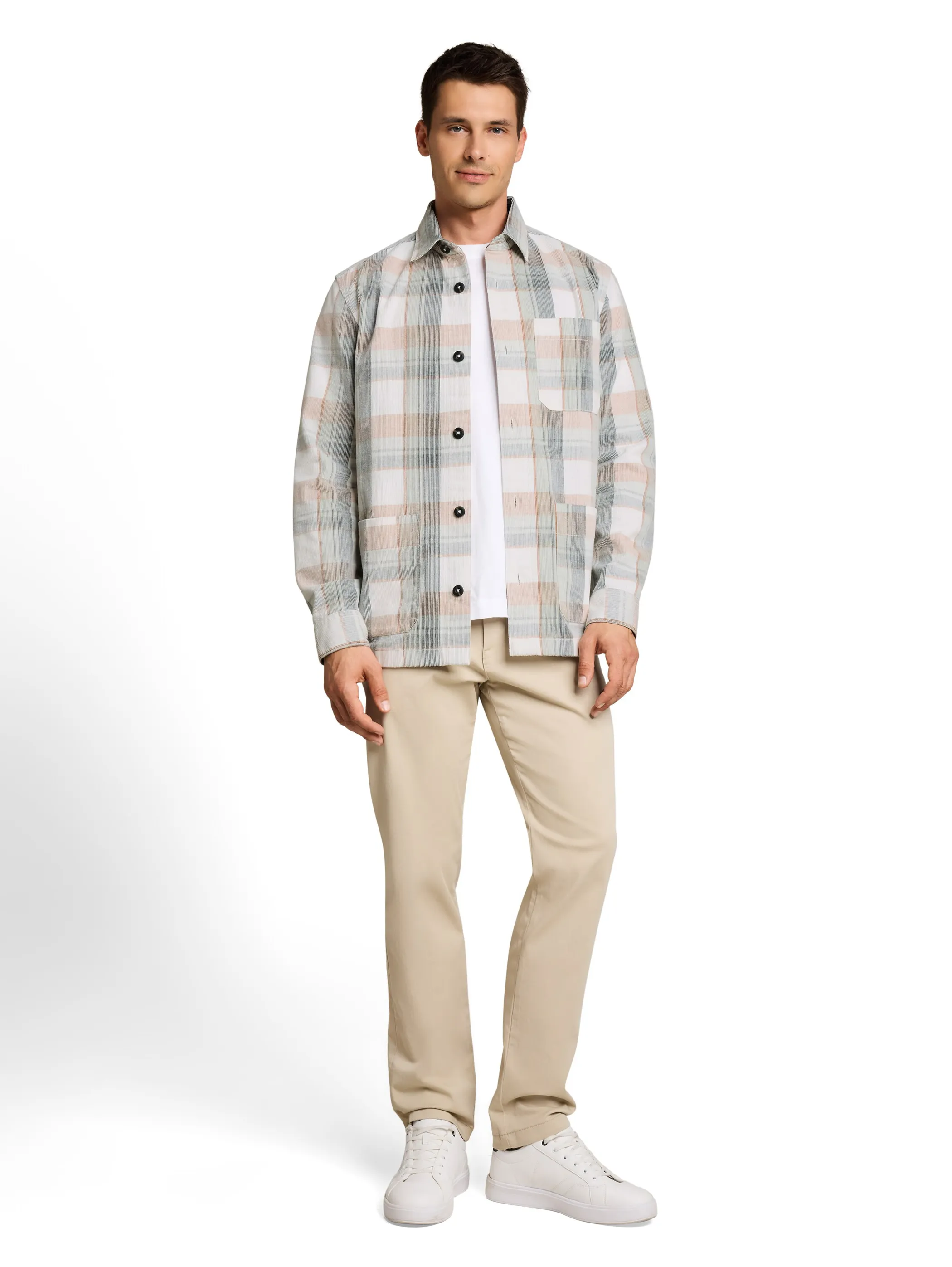 Tom Tailor 1052326 corduroy checked overshirt Weiß 934267 40682 1