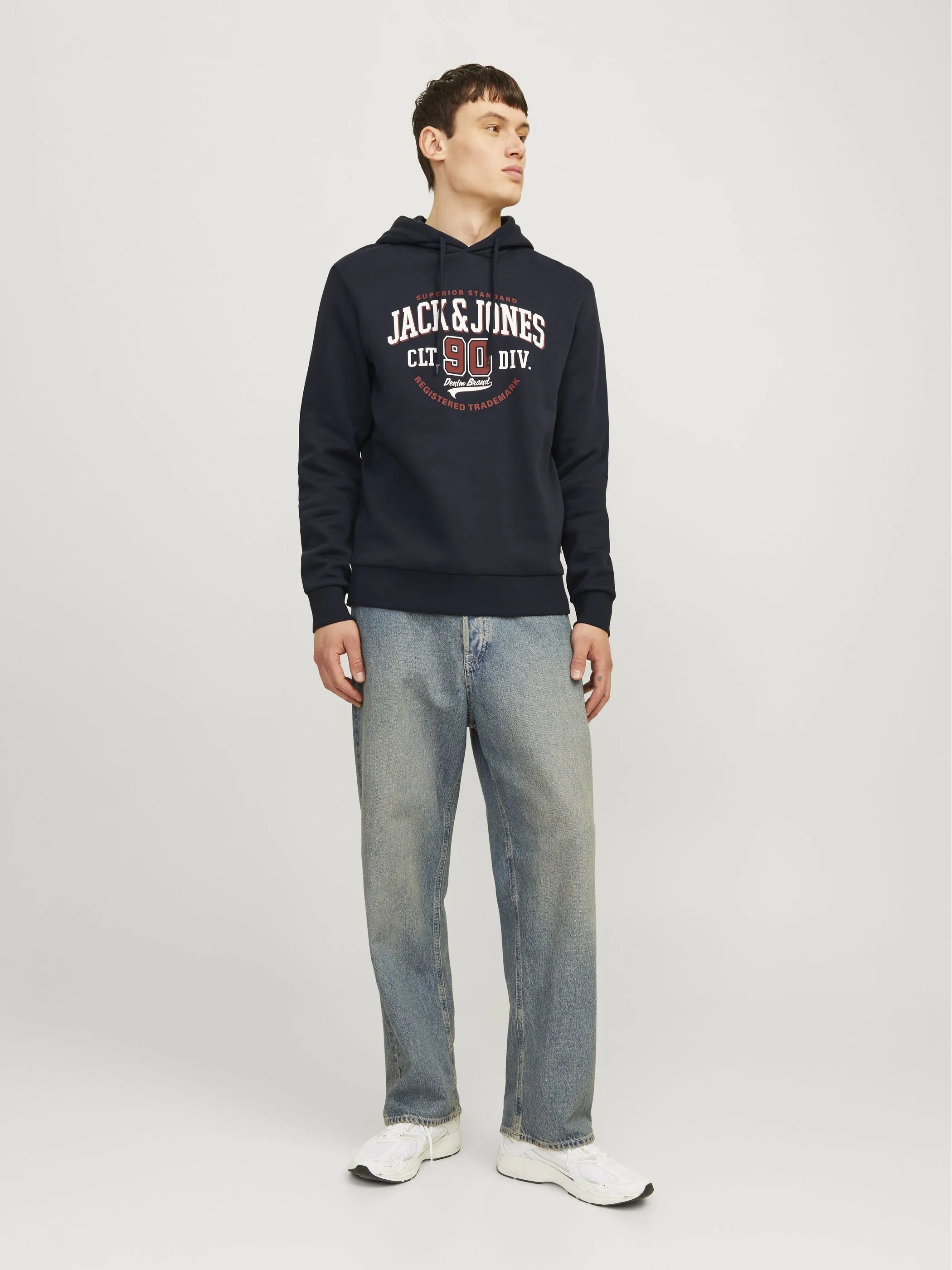 Jack Jones 12255617 JJELOGO SWEAT HOOD 2 Marine 895765 175697 1