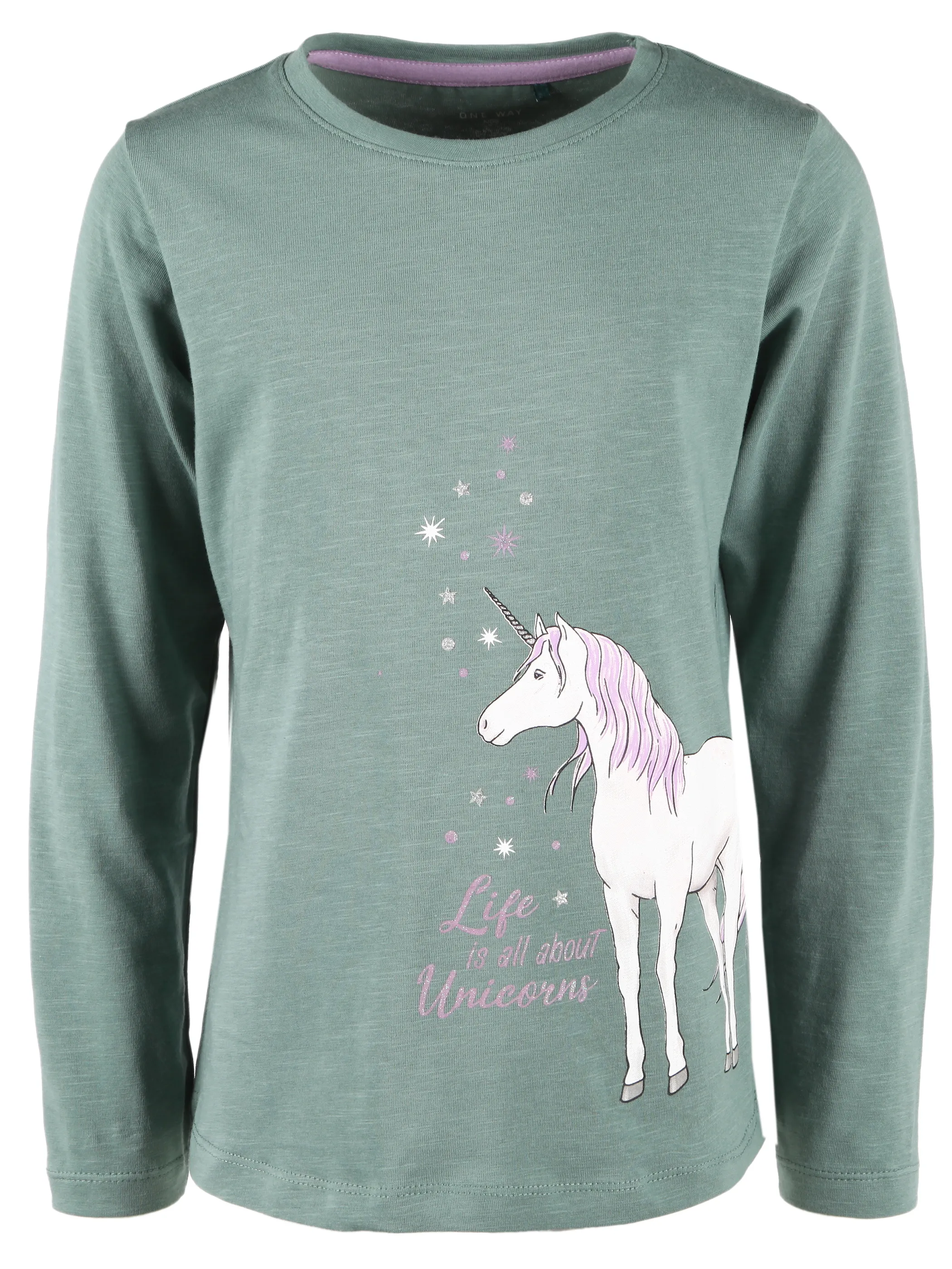 One Way KM Longsleeve mit Einhorn Print in grün Grün 913468 GRÜN 1