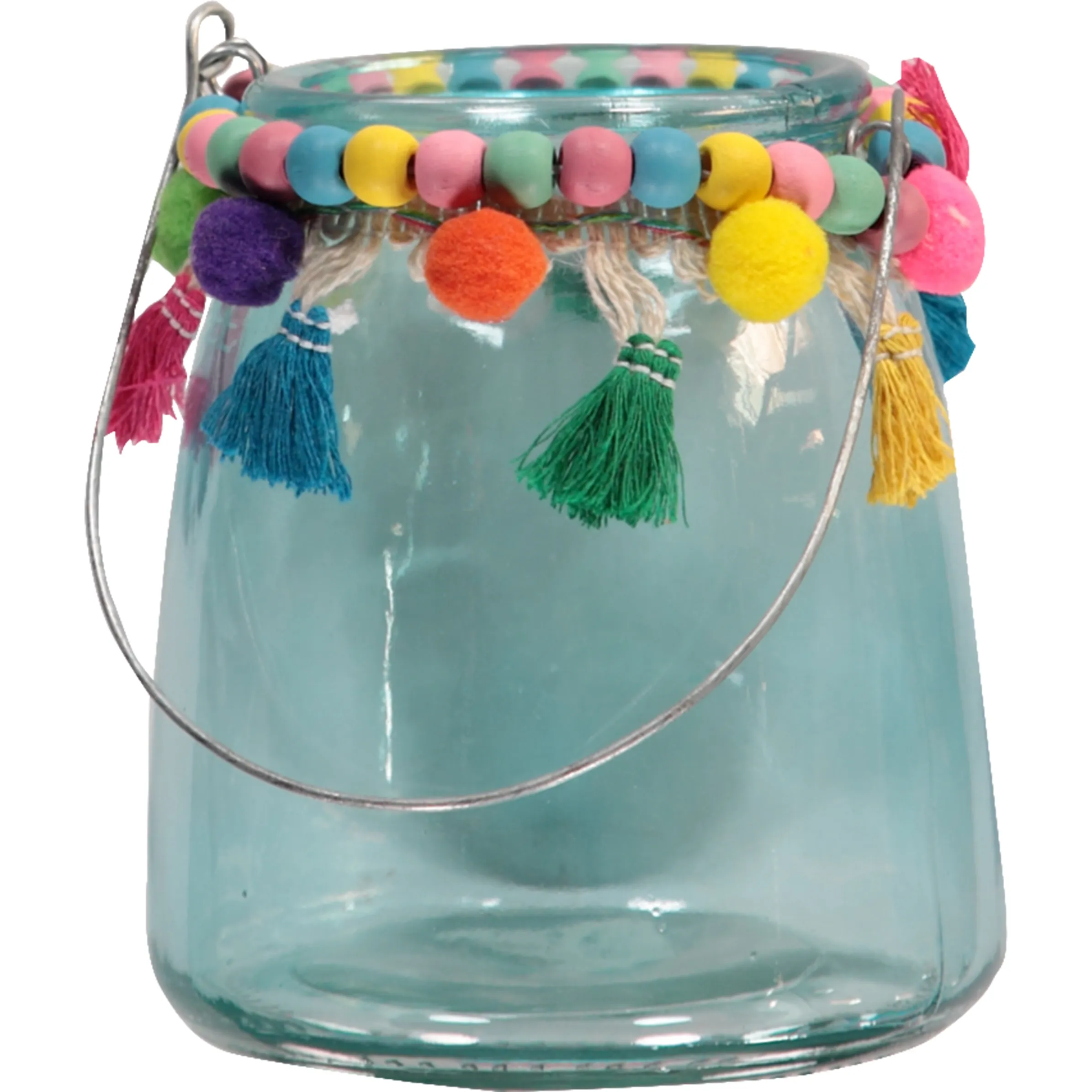 Deko Artikel Windlicht Pompom H.13cm Blau 815333 BLAU 1