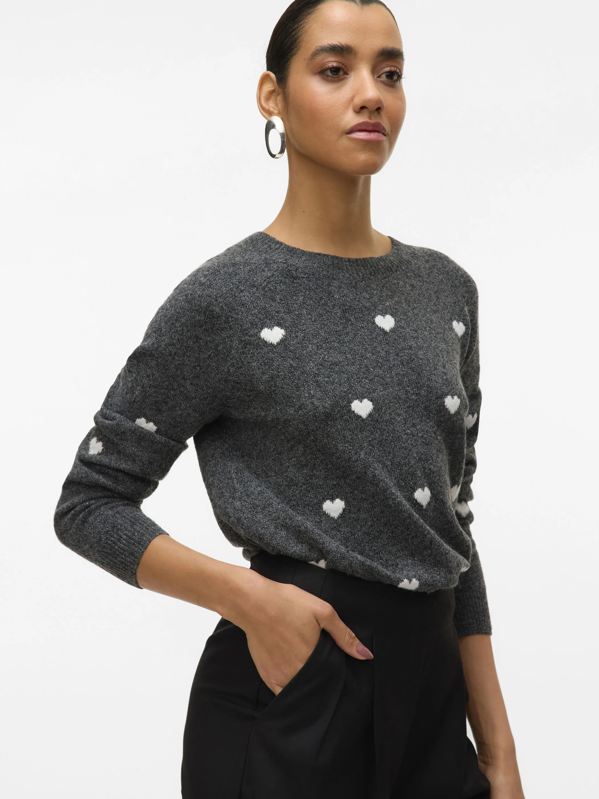 Vero Moda 10330790 VMDOFFY INTARSIA LS O Grau 913125 178996001
