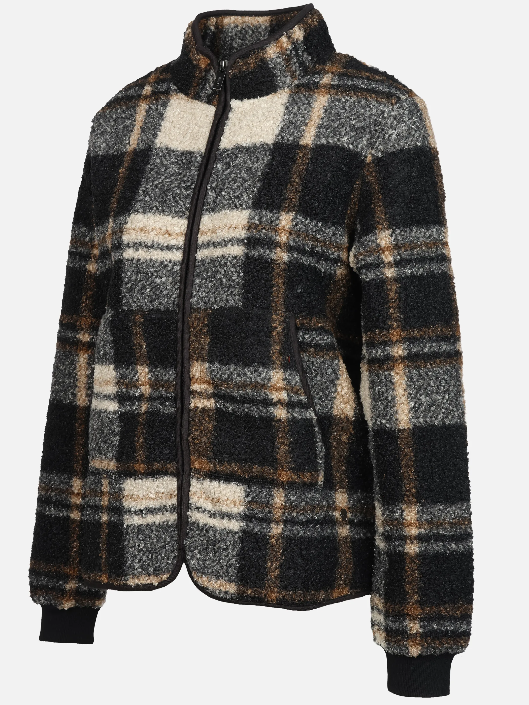 Sure Da. Teddy Cardigan mit Karo Print Schwarz 928632 SCHWARZ 3