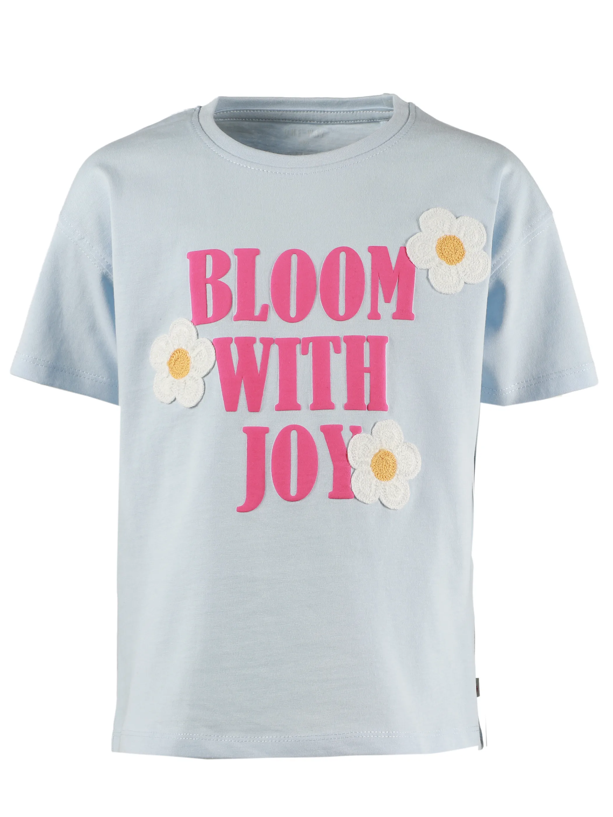 One Way MG T-shirt mit Wording und Blumen-Appli in blau Blau 921832 HELLBLAU 1
