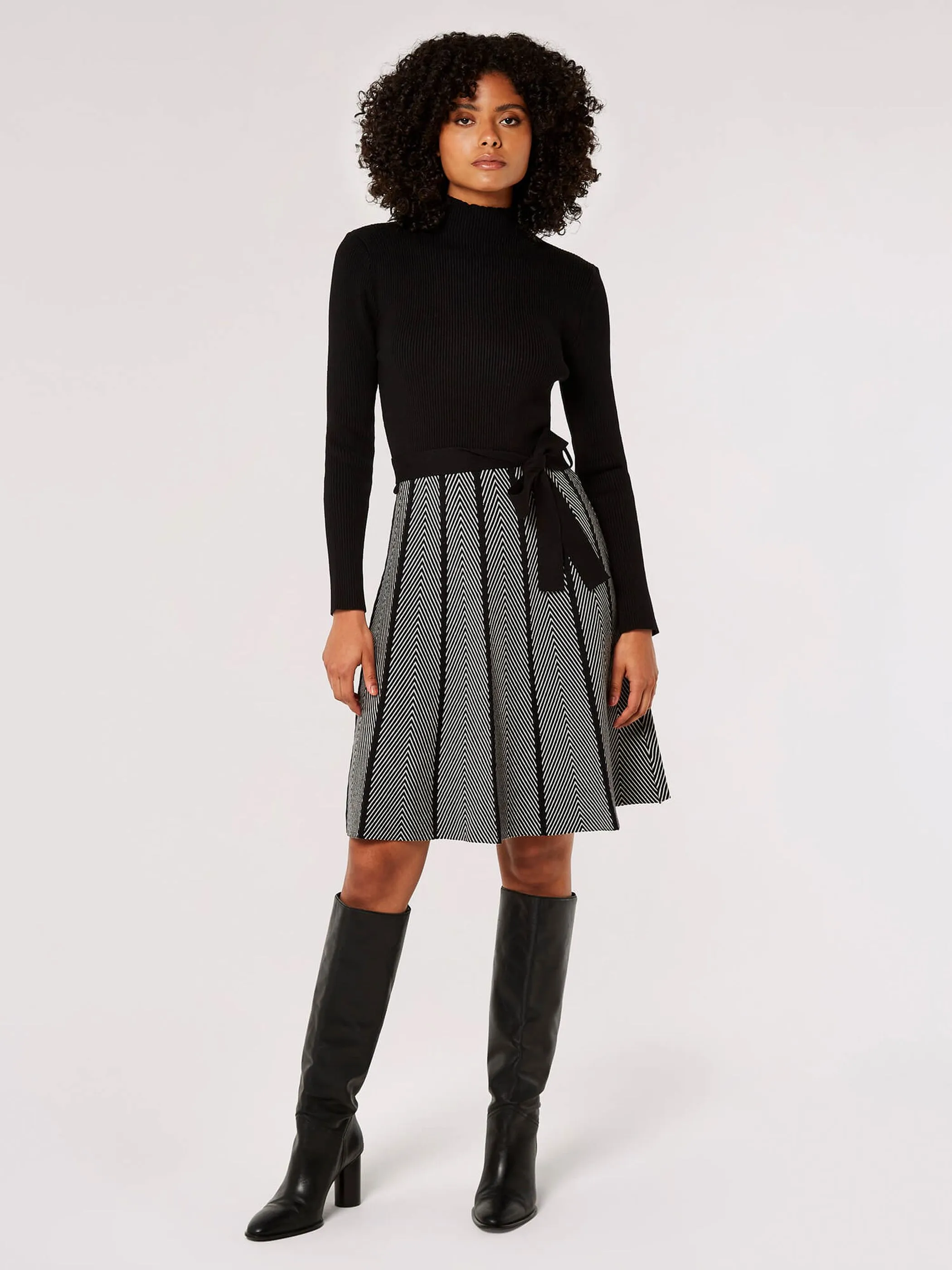 Apricot 787230 Apricot Chevron Skirt Tie Waist Kni t Drs Schwarz 907525 BLK 3