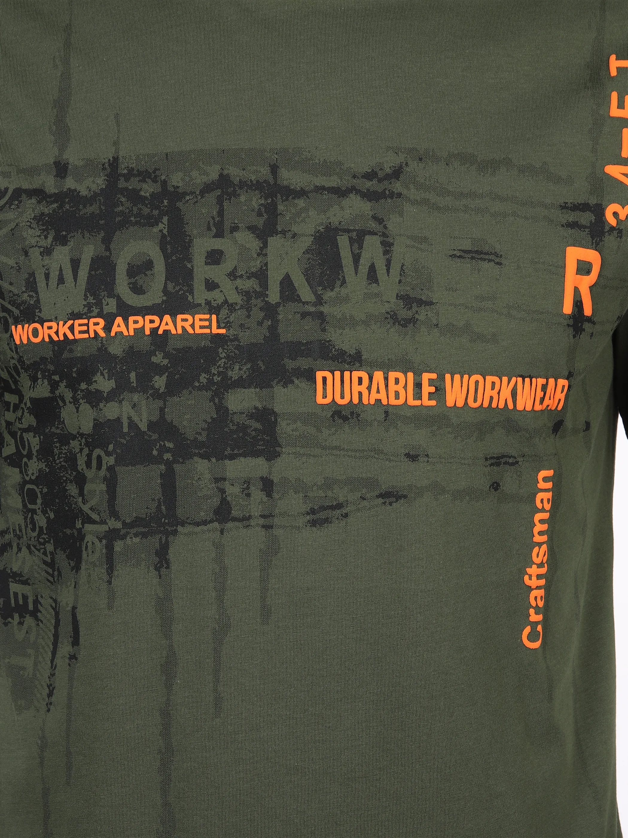 Worker He. T-Shirt 1/2 Arm Druck Oliv 890466 KHAKI 3