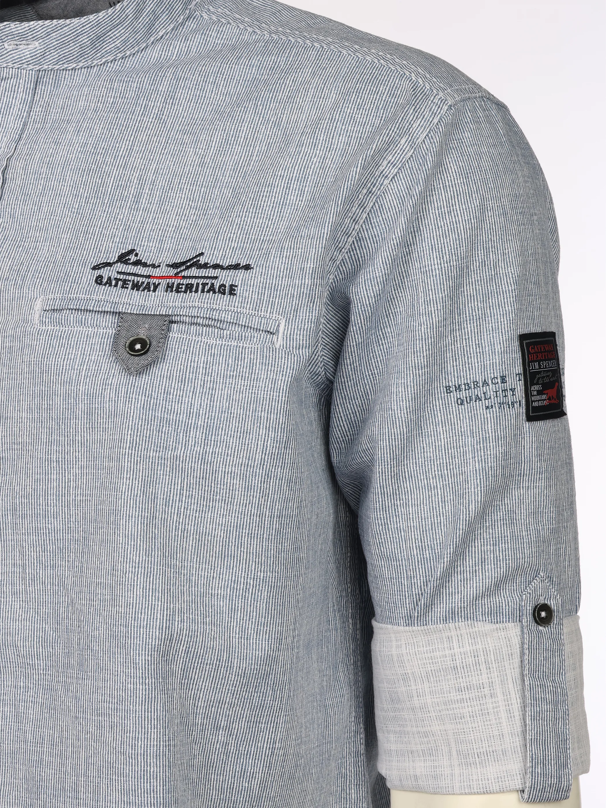 Jim Spencer He. Stehkragenhemd 1/1 Arm slub Blau 922245 BLUE 3