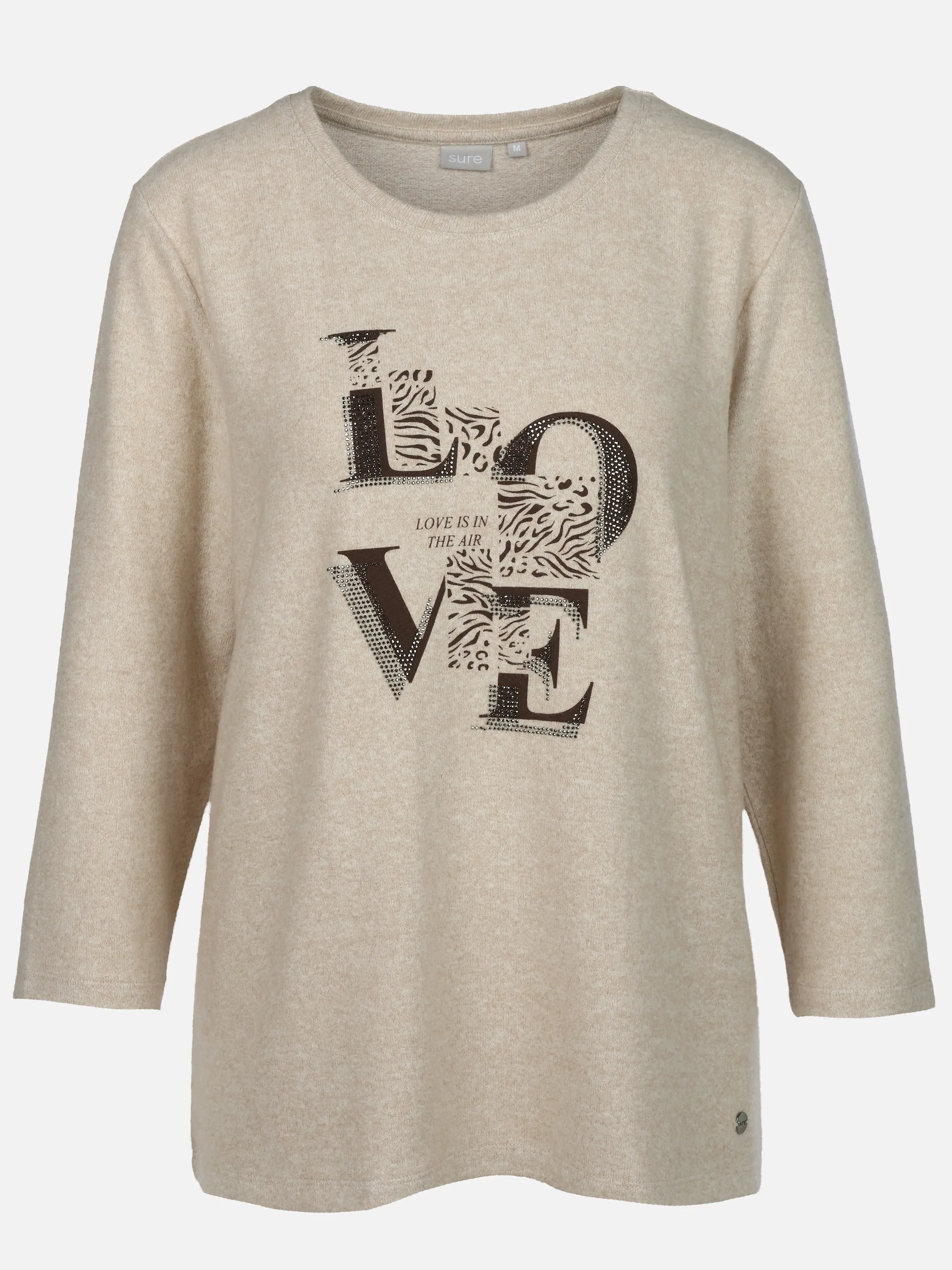 Sure Da. Flausch shirt m. Print u. Straß Beige 932463 BEERE MEL 1