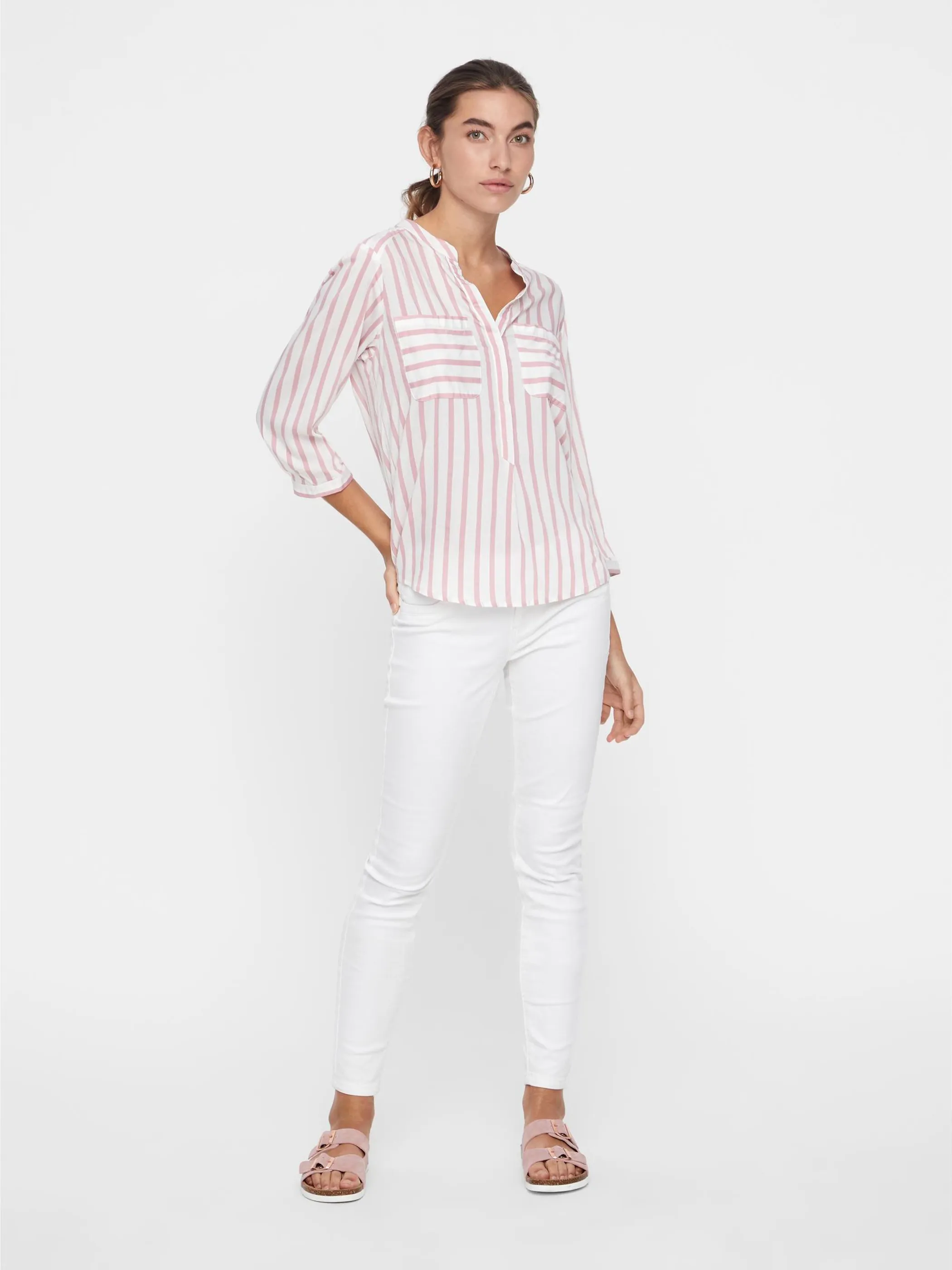 Vero Moda 10168581 VMERIKA STRIPE 3/4 SH Weiß 760046 175598022 2