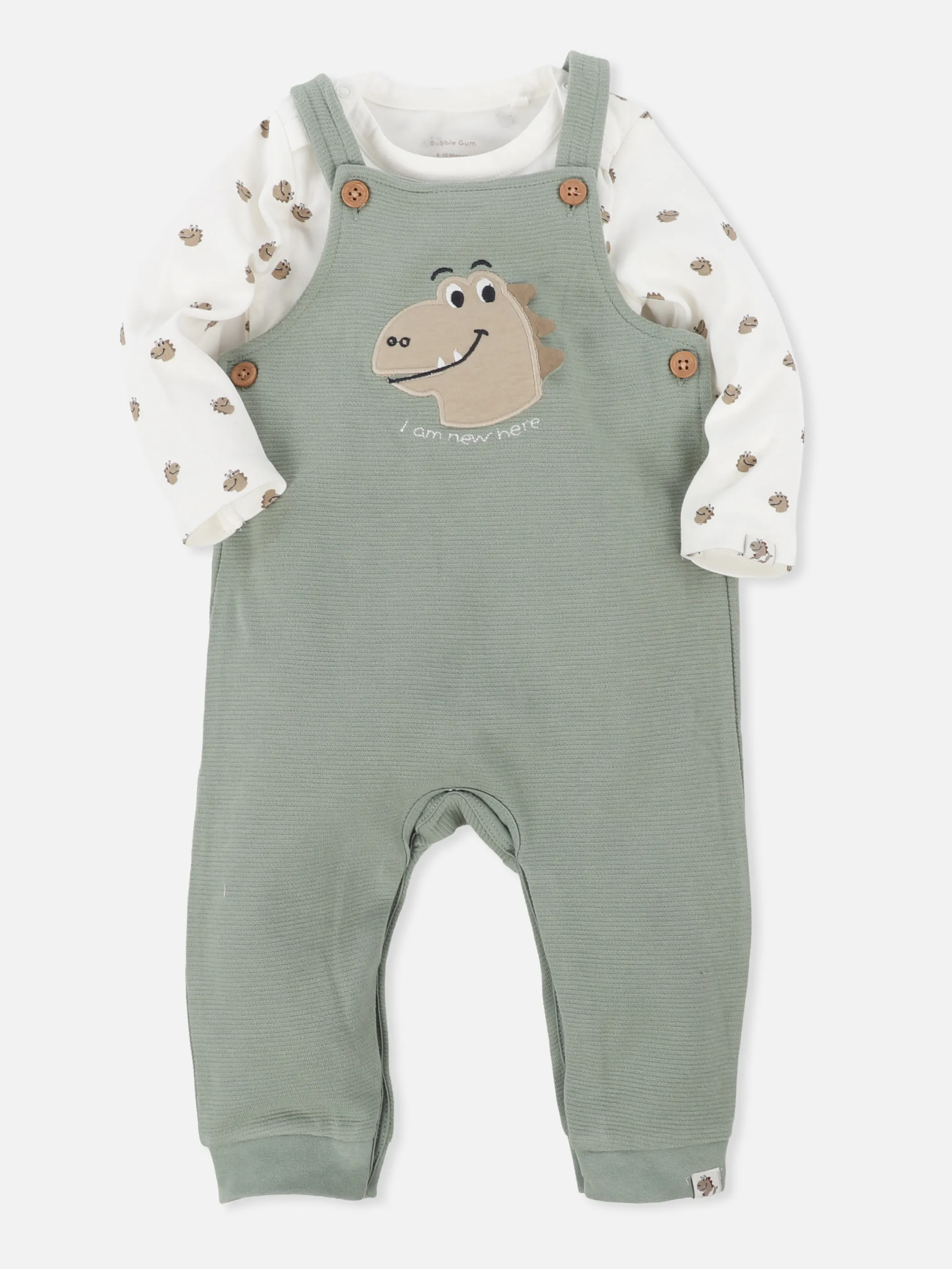 Bubble Gum BJ 2pcs Set Romper mit Dino FP + Shirt in AOP Grün 929692 GREENWHITE 1