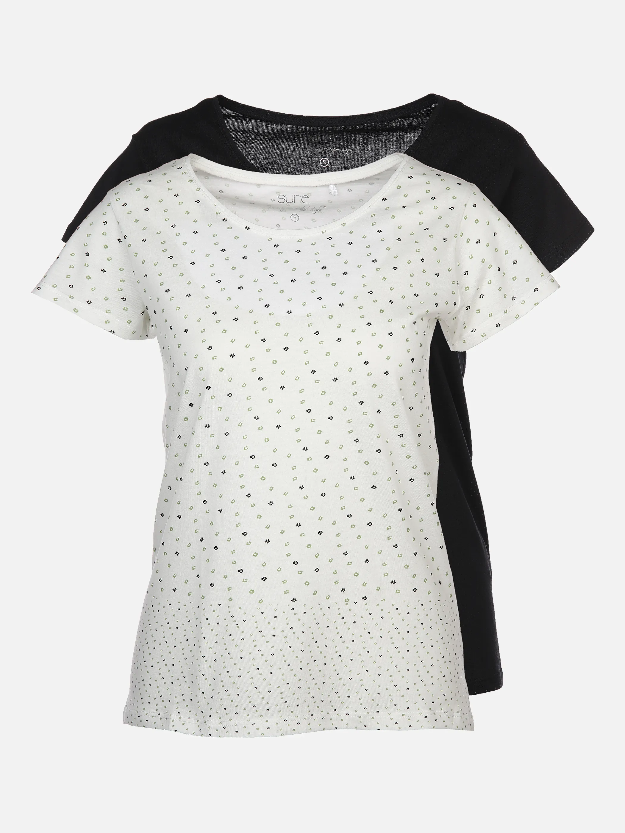 Sure Da-T-Shirt 2er-Pack Druck/Uni Weiß 873327 OFFWH/SCHW 1