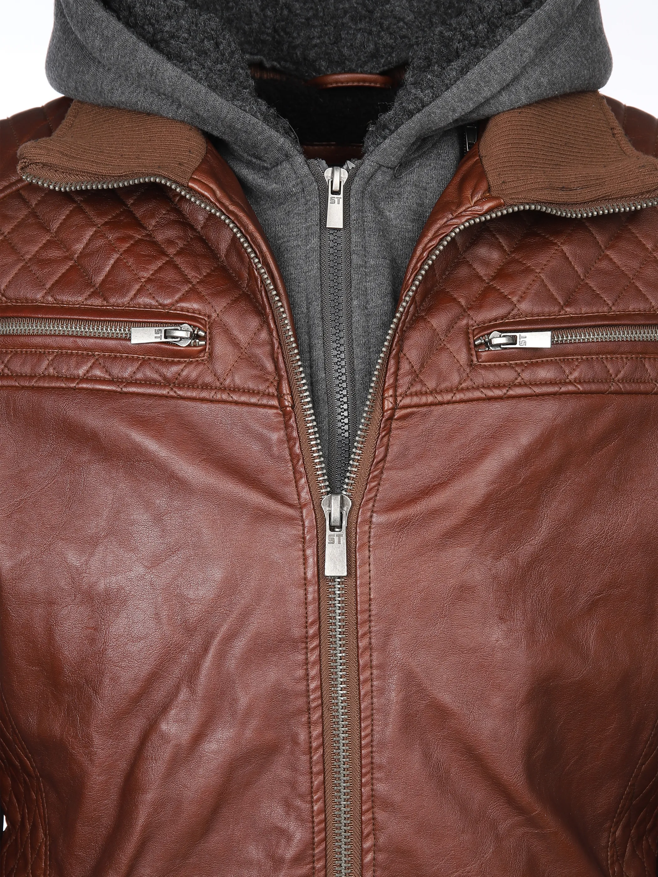 Herren Bikerjacke 2in1 mit Kapuze DK BROWN noSize 880589-dkbrown