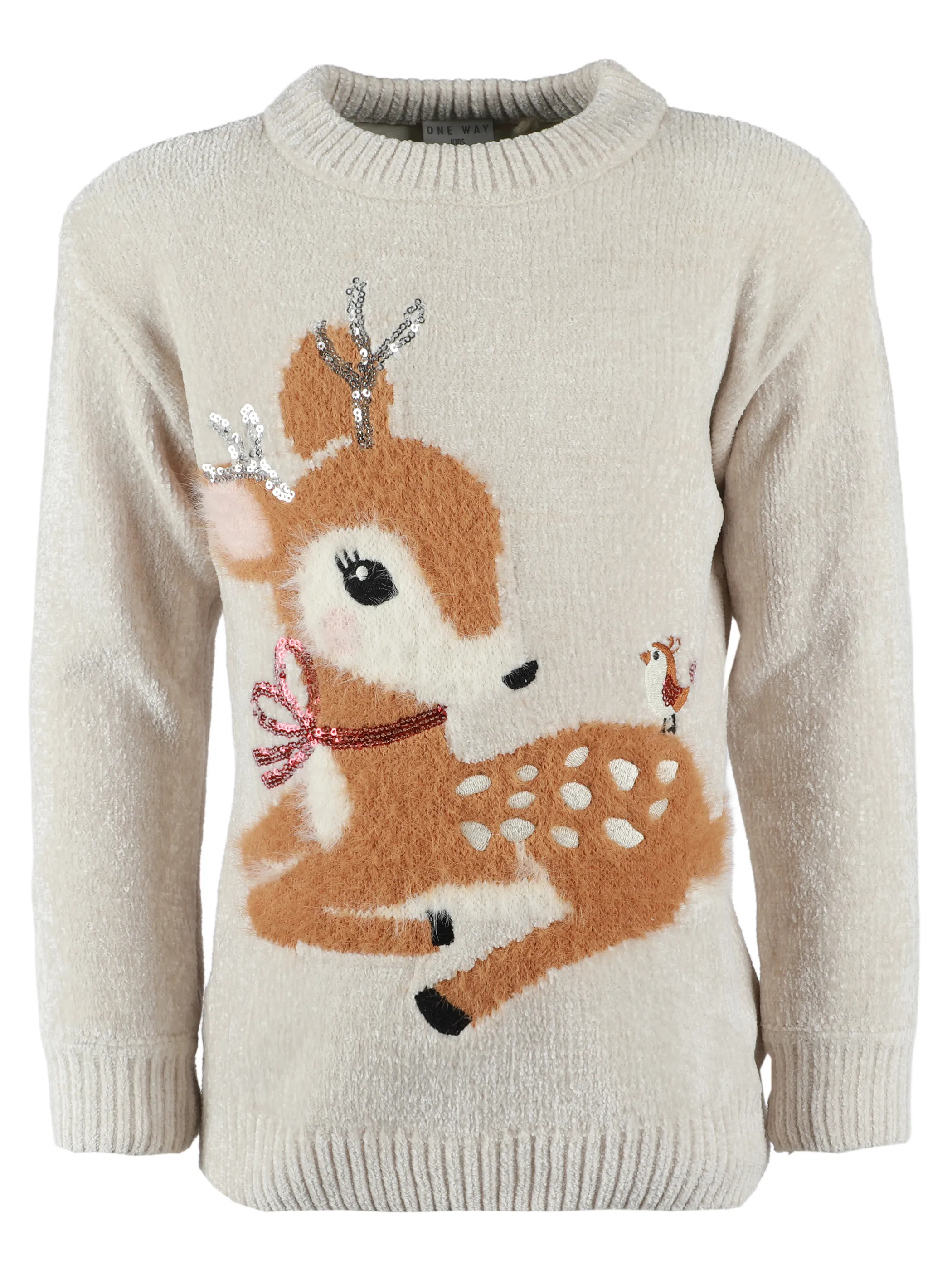 One Way KM Chenille Pullover + Rentier Print in Creme Beige 916326 CREME 1