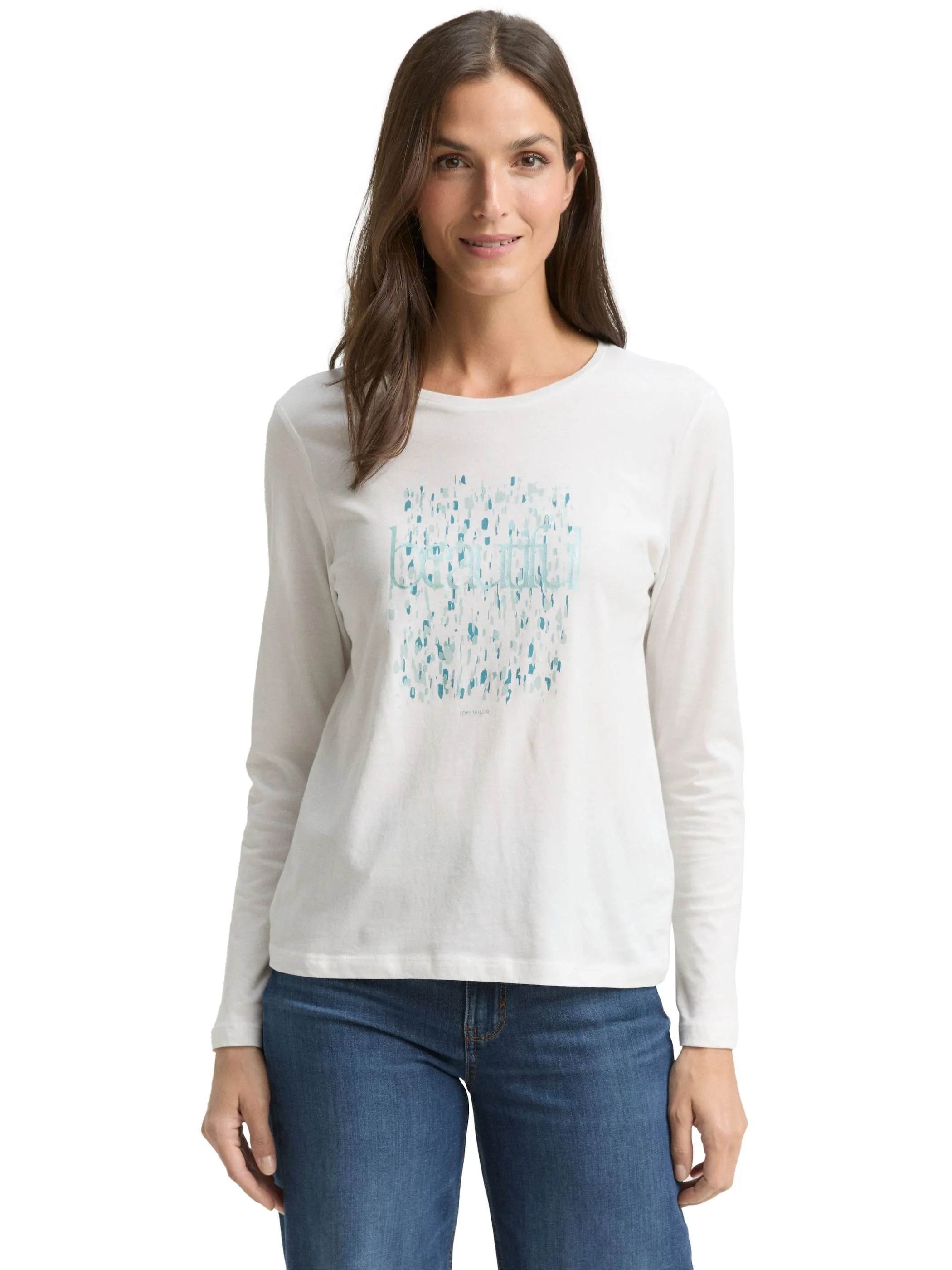 Tom Tailor 1048951 Longsleeve crew neck frontprint Weiß 918873 10315 5