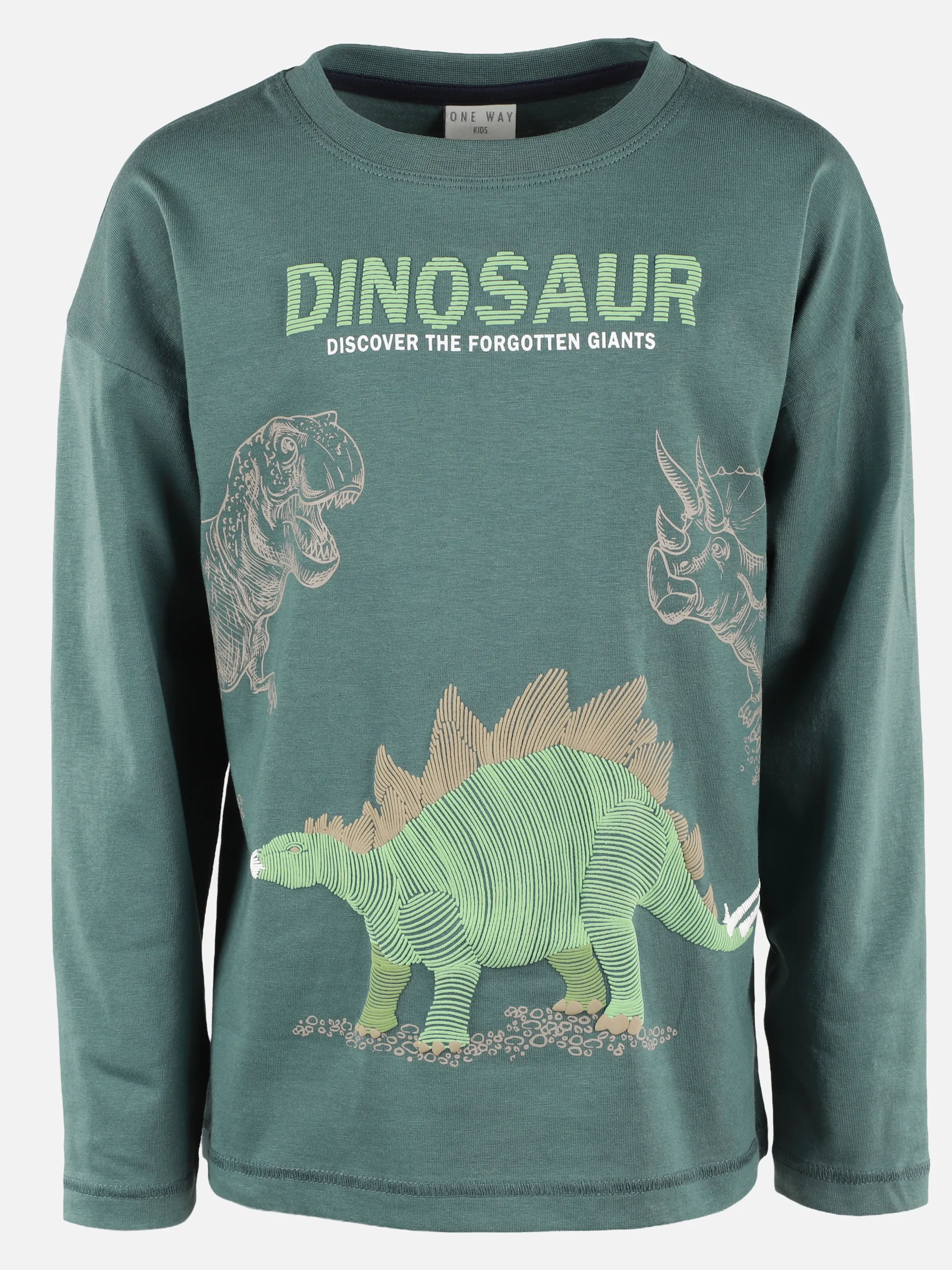 One Way KJ T-Shirt grün mit Dino Front Print Grün 930055 DARKGREEN 1