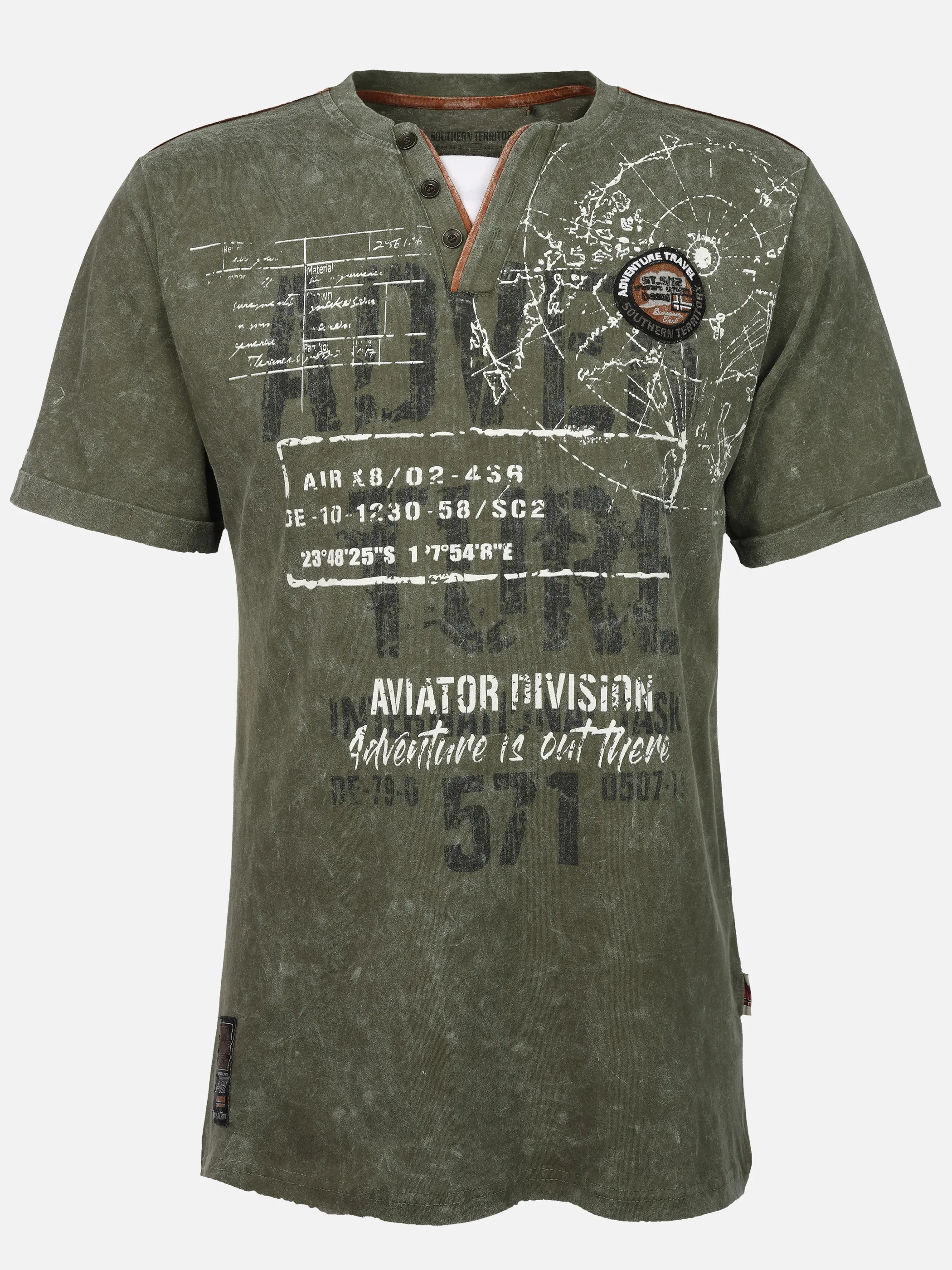 Southern Territory He. Henleyshirt 1/2 Arm print Grün 926170 OLIVE 1