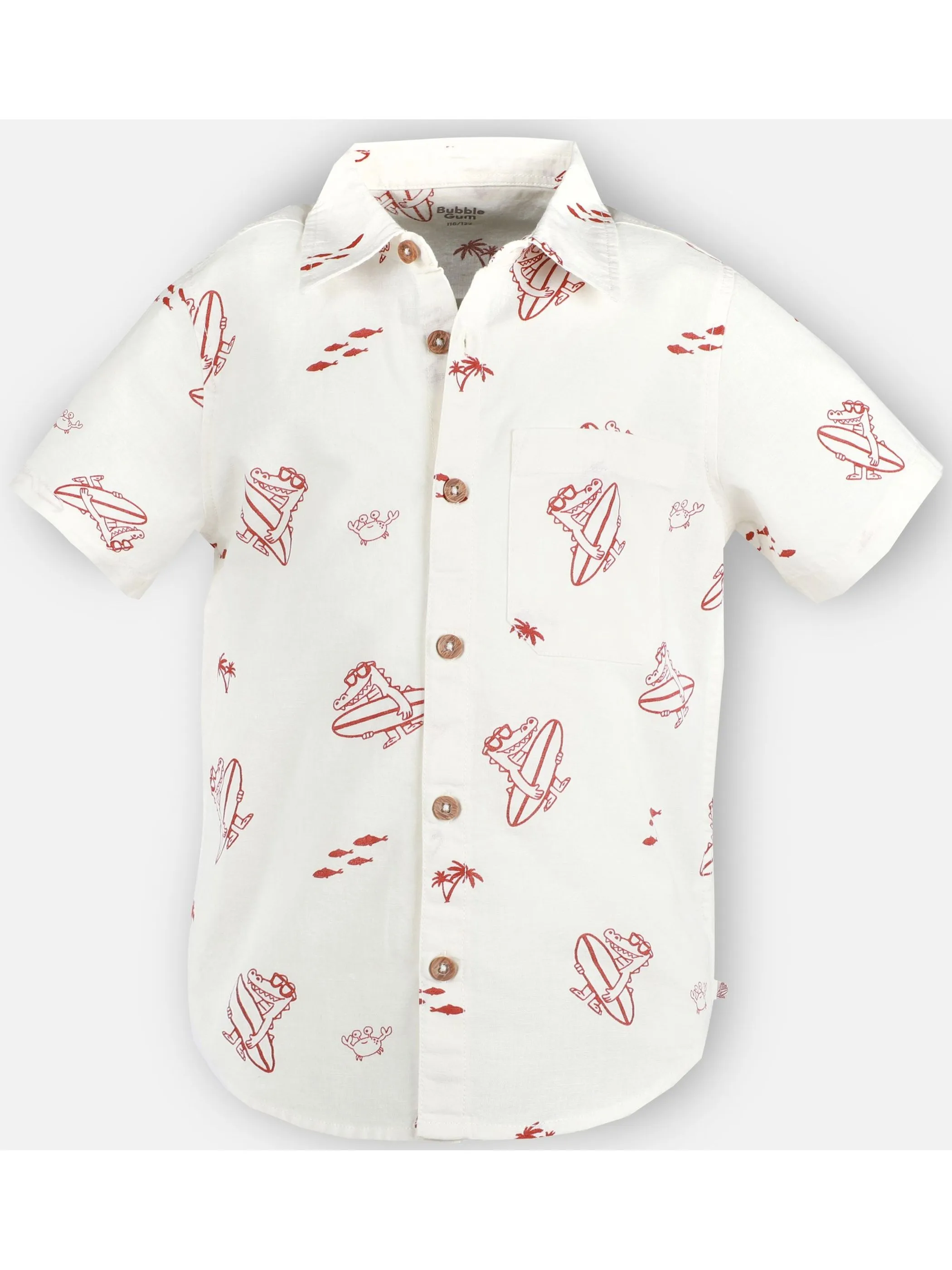 Bubble Gum KJ Kurzarm Hemd mit Dinosurfer AOP in offwhite Weiß 918878 OFFWHITE 1