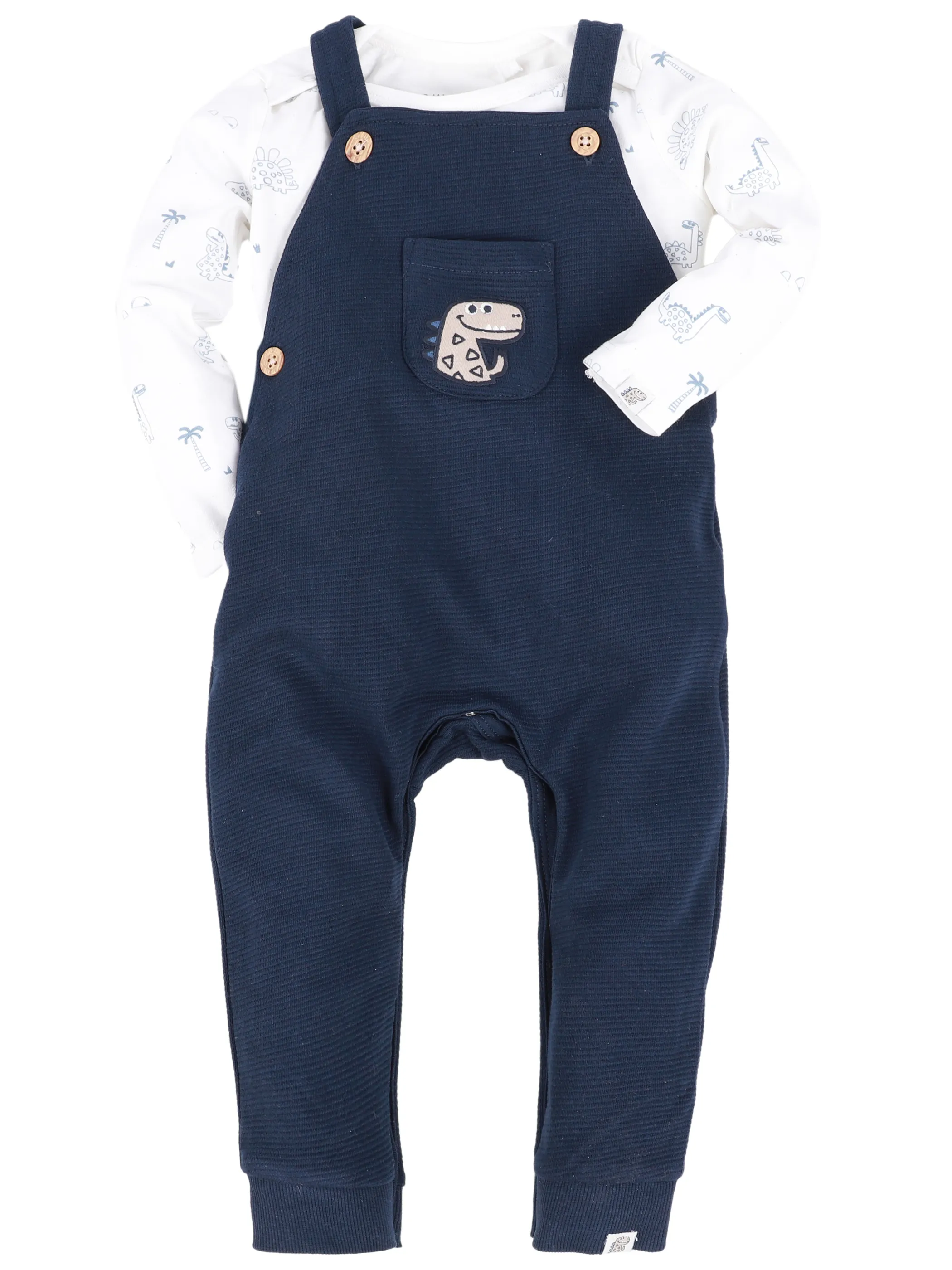 Bubble Gum BJ 2 pcs Set Strampler mit Dino Print in weis/blau Blau 913432 WEIß-BLAU 1