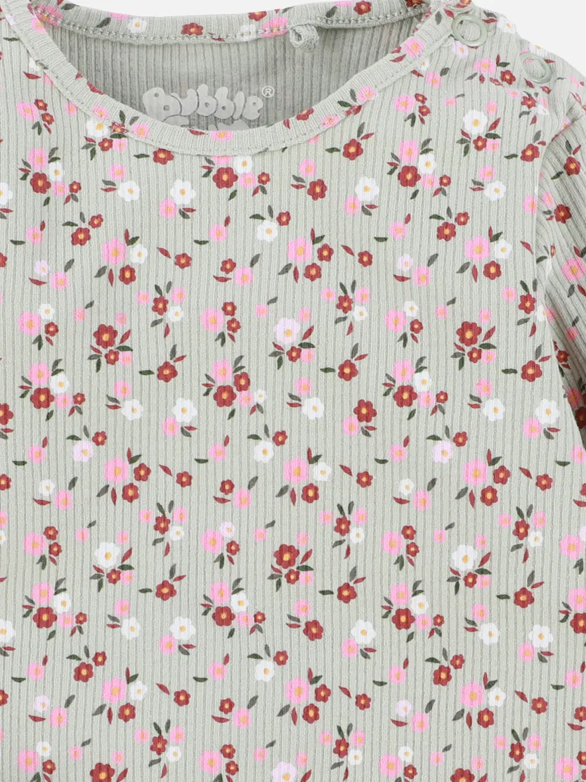 Bubble Gum BM Longsleeve mit Blumen AOP in grün Grau 899441 GRÜN 3