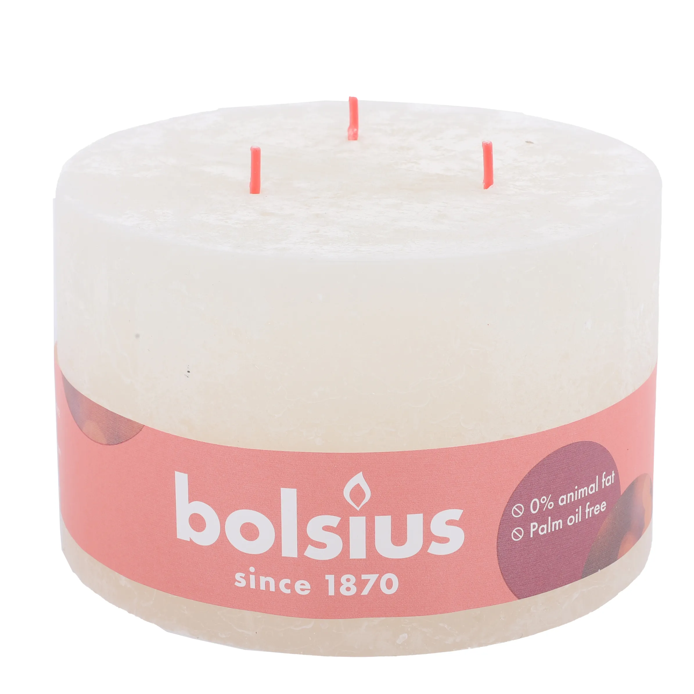 bolsius Stumpenkerze Rustik 3 Docht Weiß 886561 PERLE 1