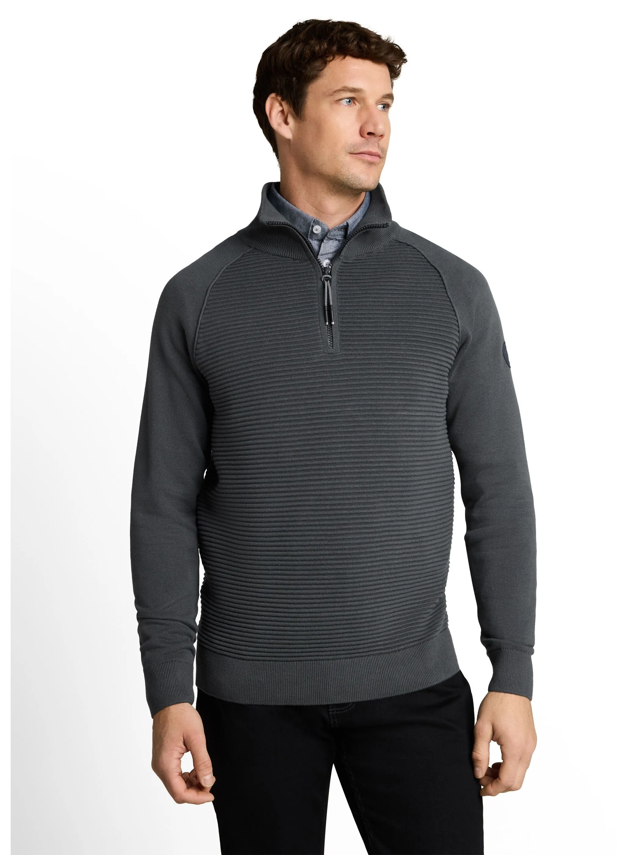 Tom Tailor 1052236 minimal structured troyer knit Grün 934265 14406 1
