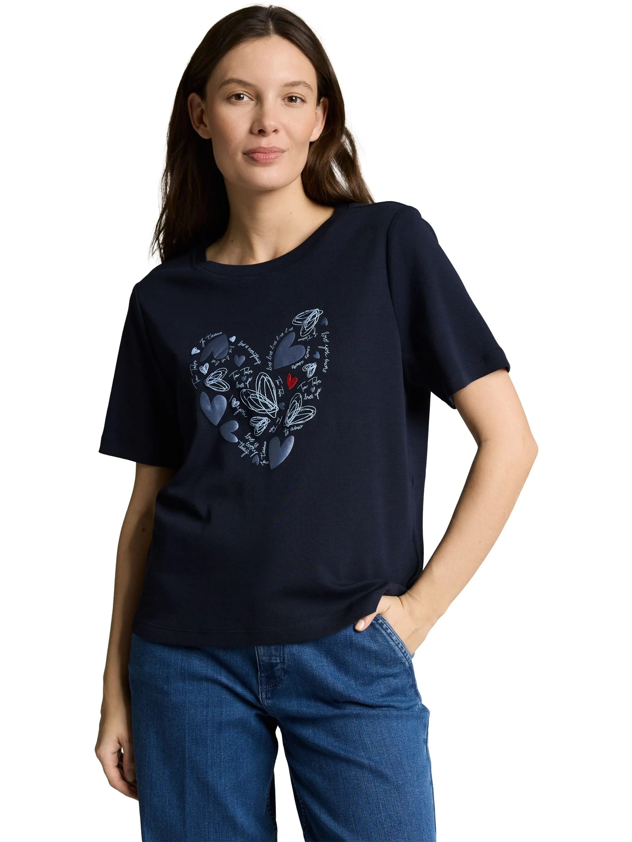 Tom Tailor 1050426 NOS T-shirt boxy crew neck with print Blau 921974 10668 1