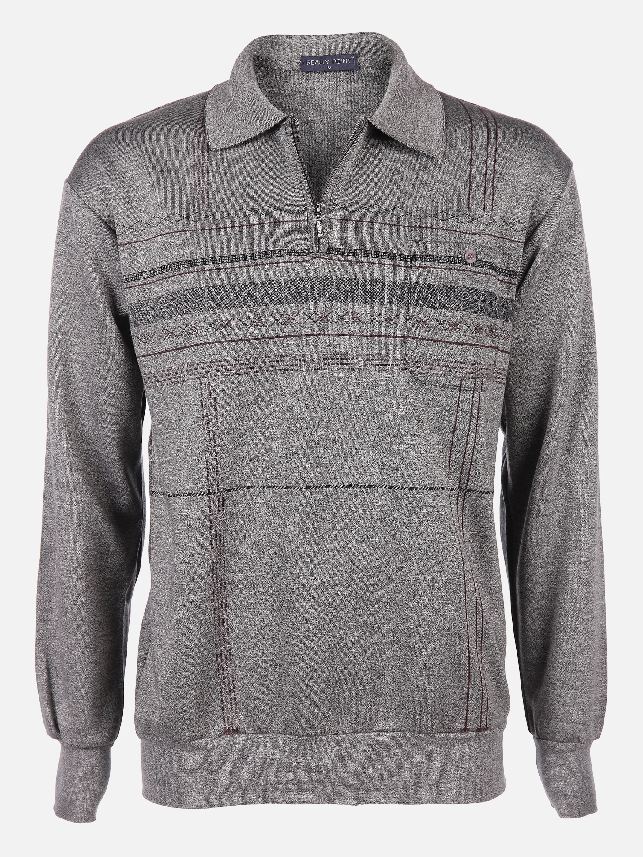 He. Polosweat 1/1 Arm melange Grau 823221 DK GREY 1