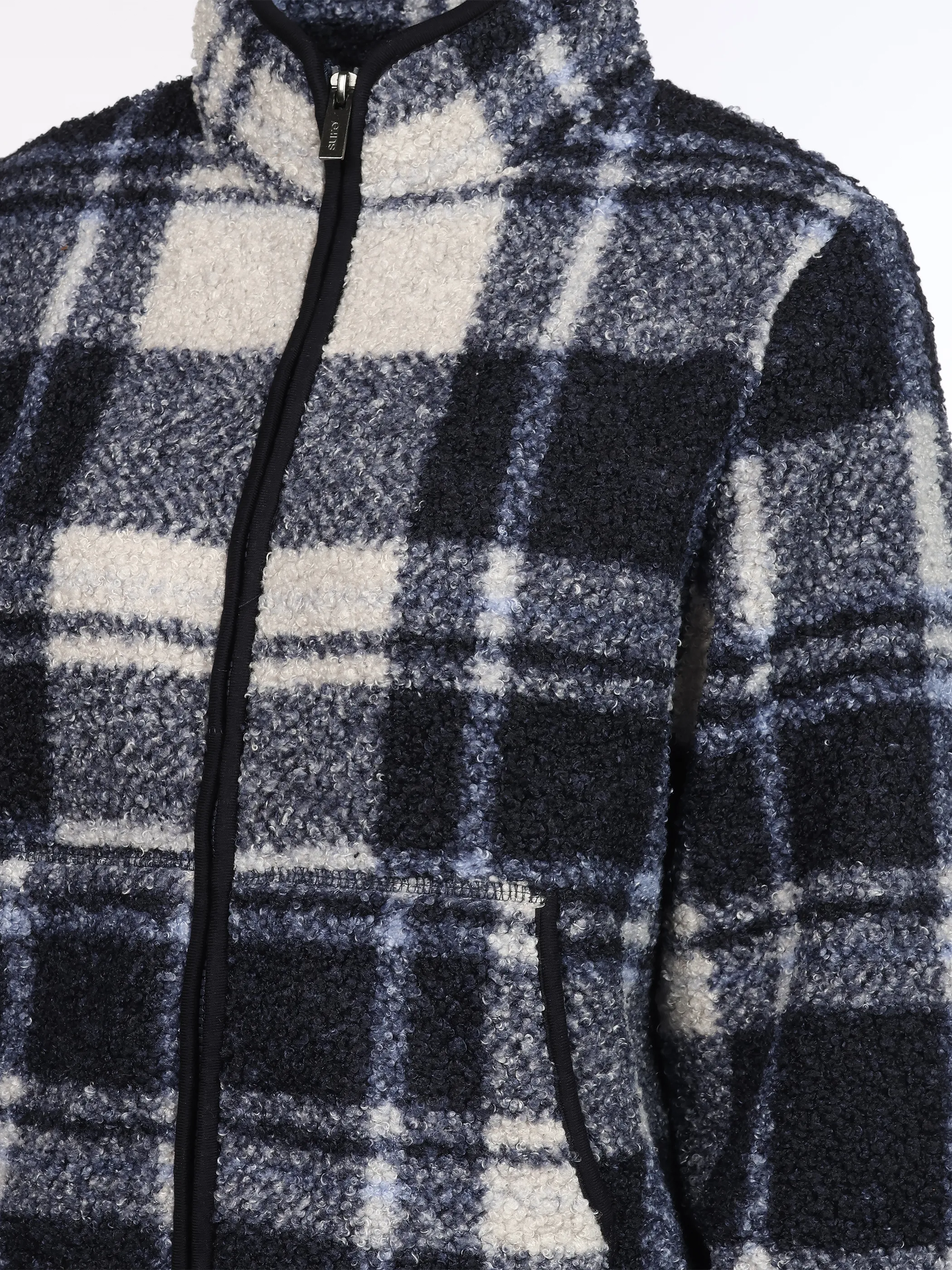 Sure Da. Teddy Cardigan mit Karo Print Blau 928632 BLAUGRAU 4