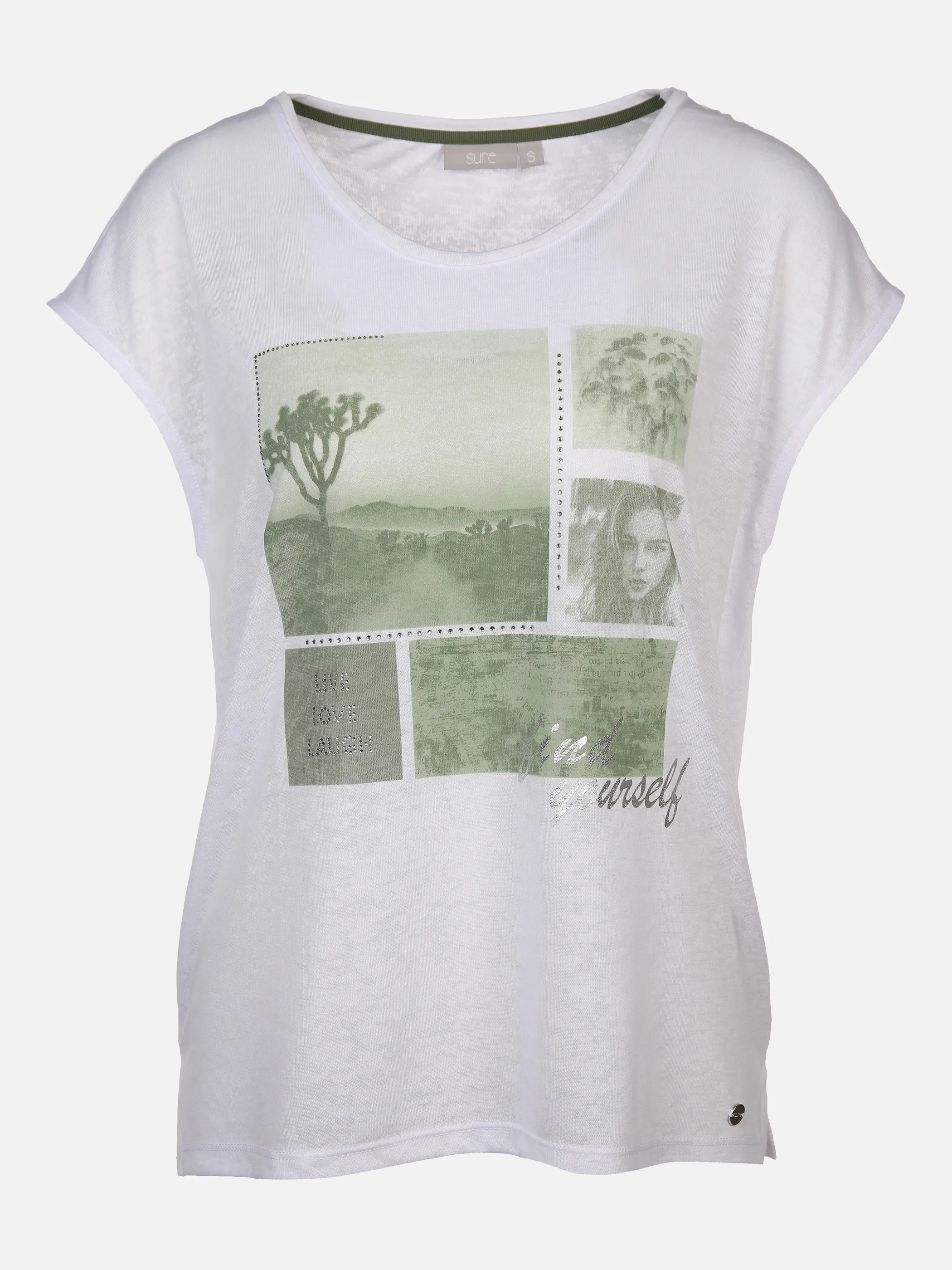 Sure Da-T-Shirt m. Frontprint Grün 879432 WEIß/OLIV 1 Sure Da-T-Shirt m. Frontprint Grün 879432 WEIß/OLIV 1