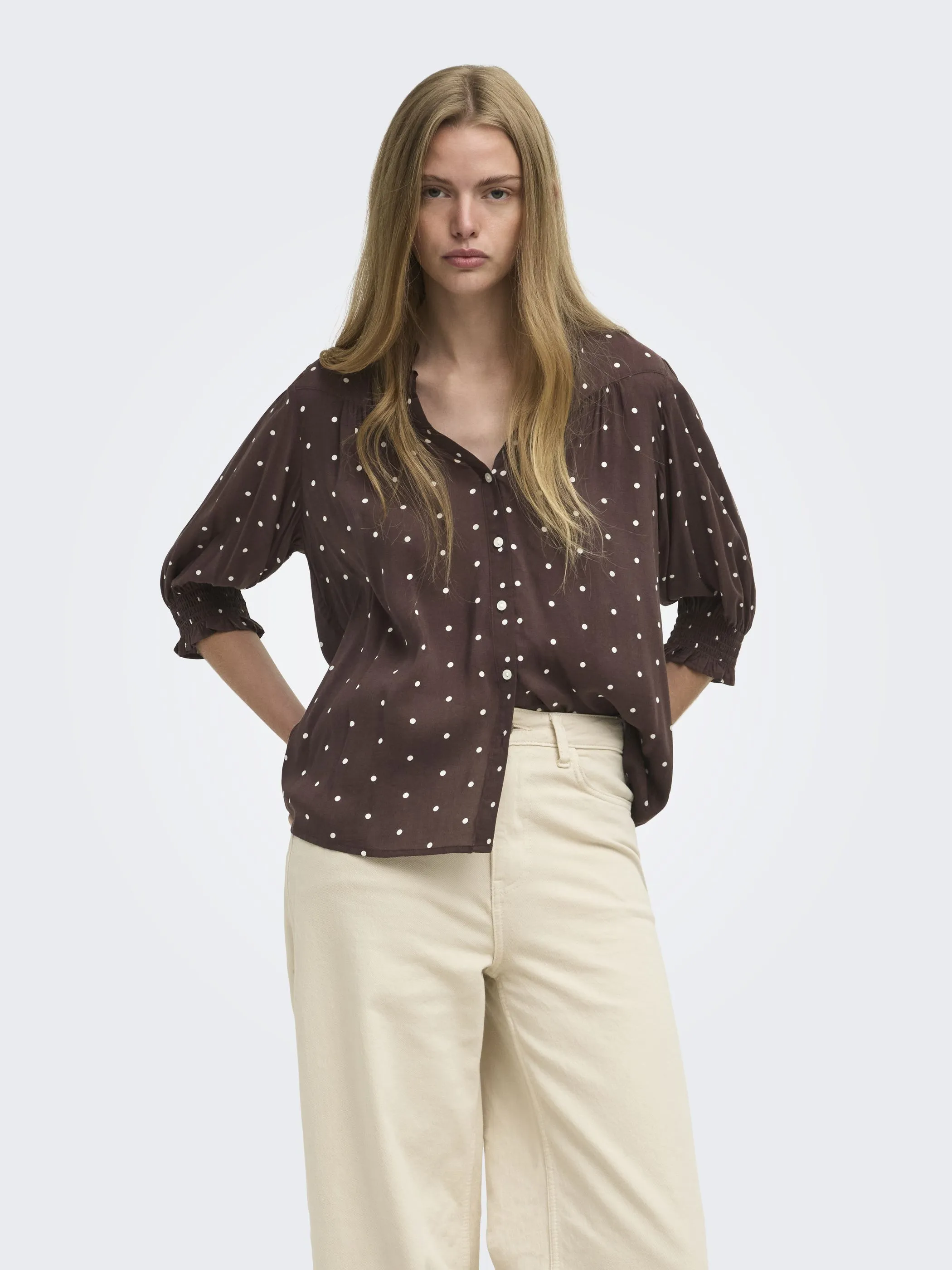 Only 15332997 ONLRAYA 3/4 SHIRT WVN Braun 906669 212012023 4