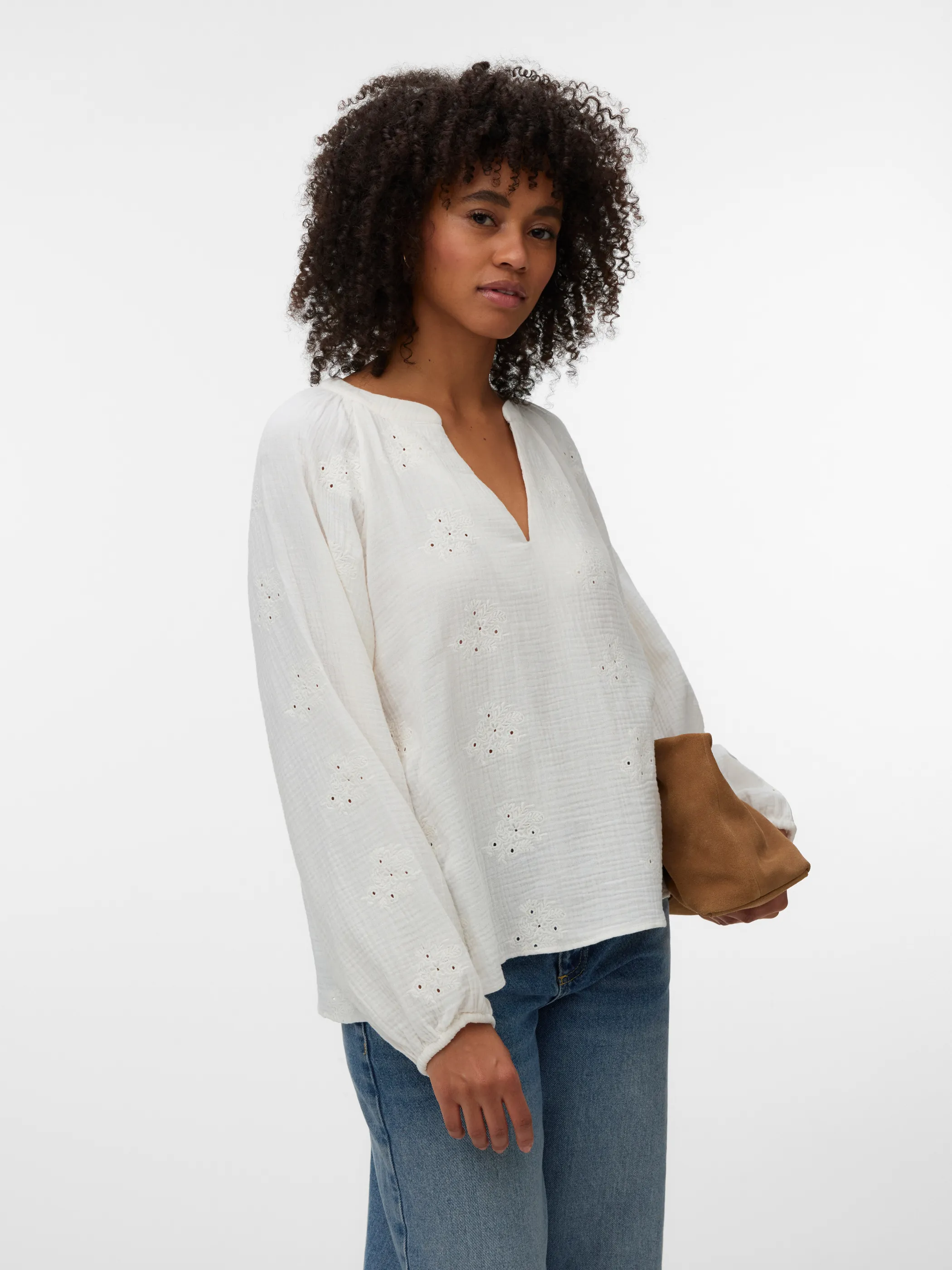 Vero Moda 10342739 VMNATALI LS EMB TOP W Weiß 922292 175598 2