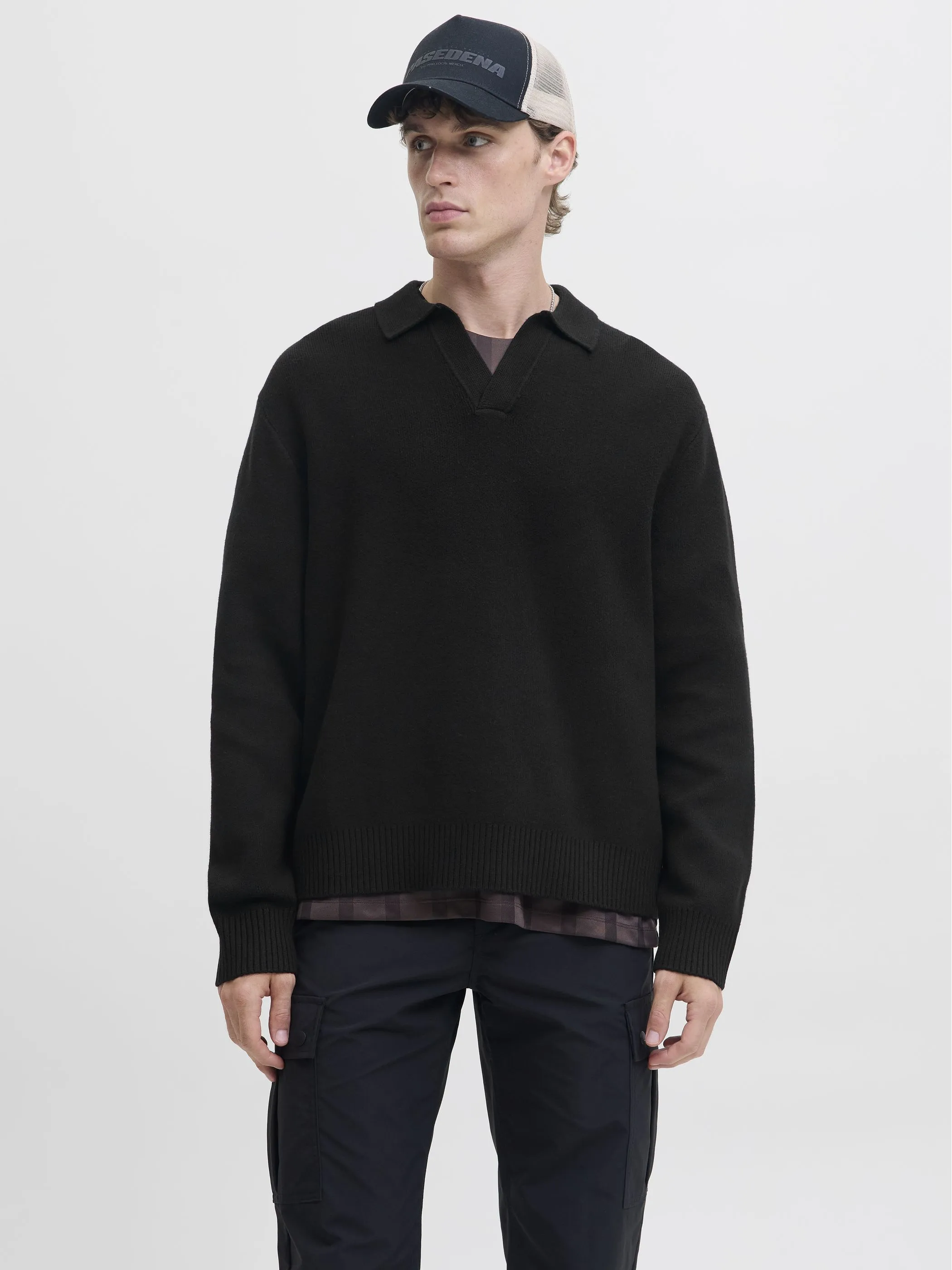 Jack Jones 12282845 JCOCOVER KNIT SPLIT N Schwarz 917567 178012 4