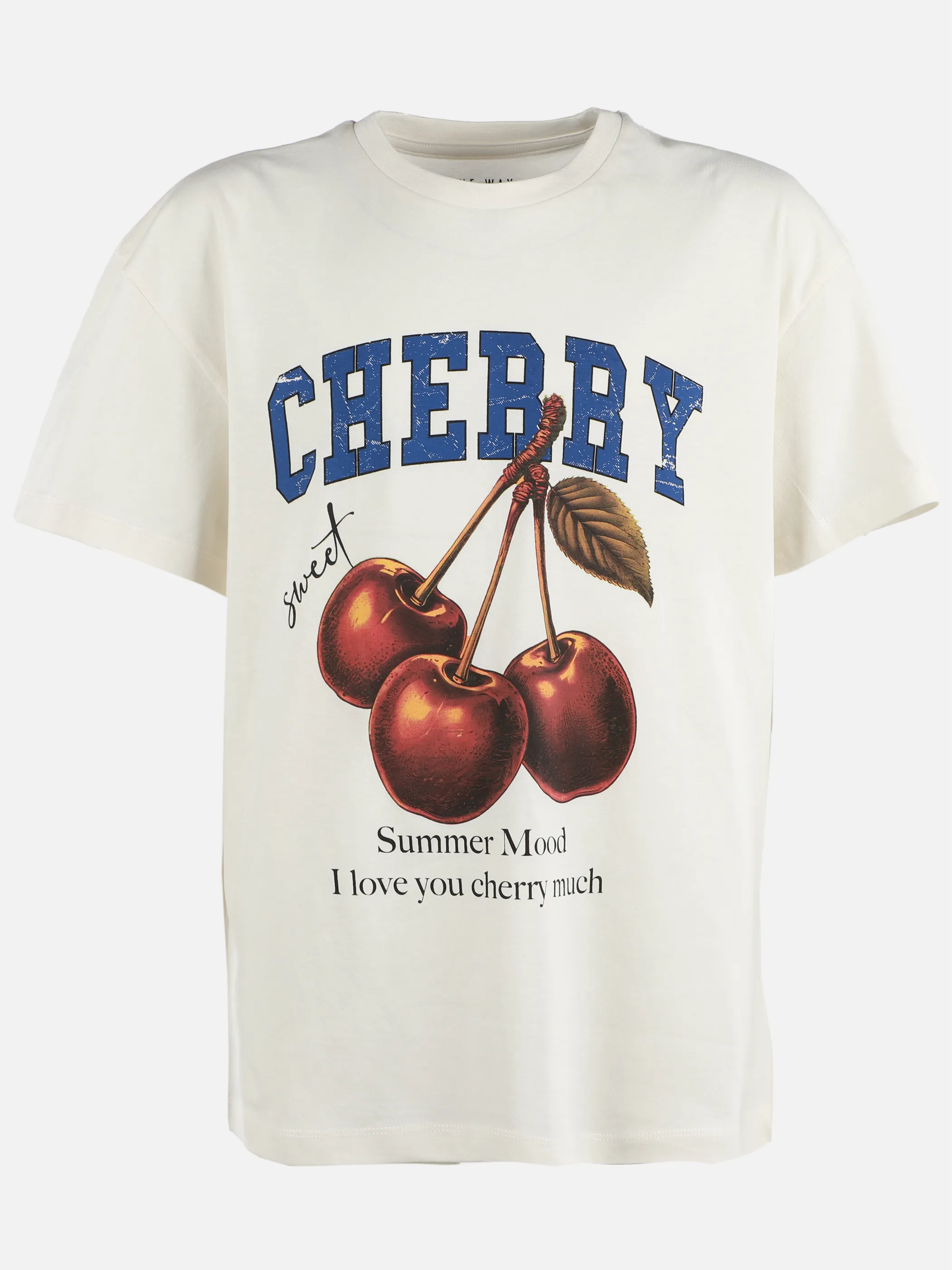 One Way JM oversized T-Shirt mit Cherryprint in offwhite Weiß 910072 OFFWHITE 1