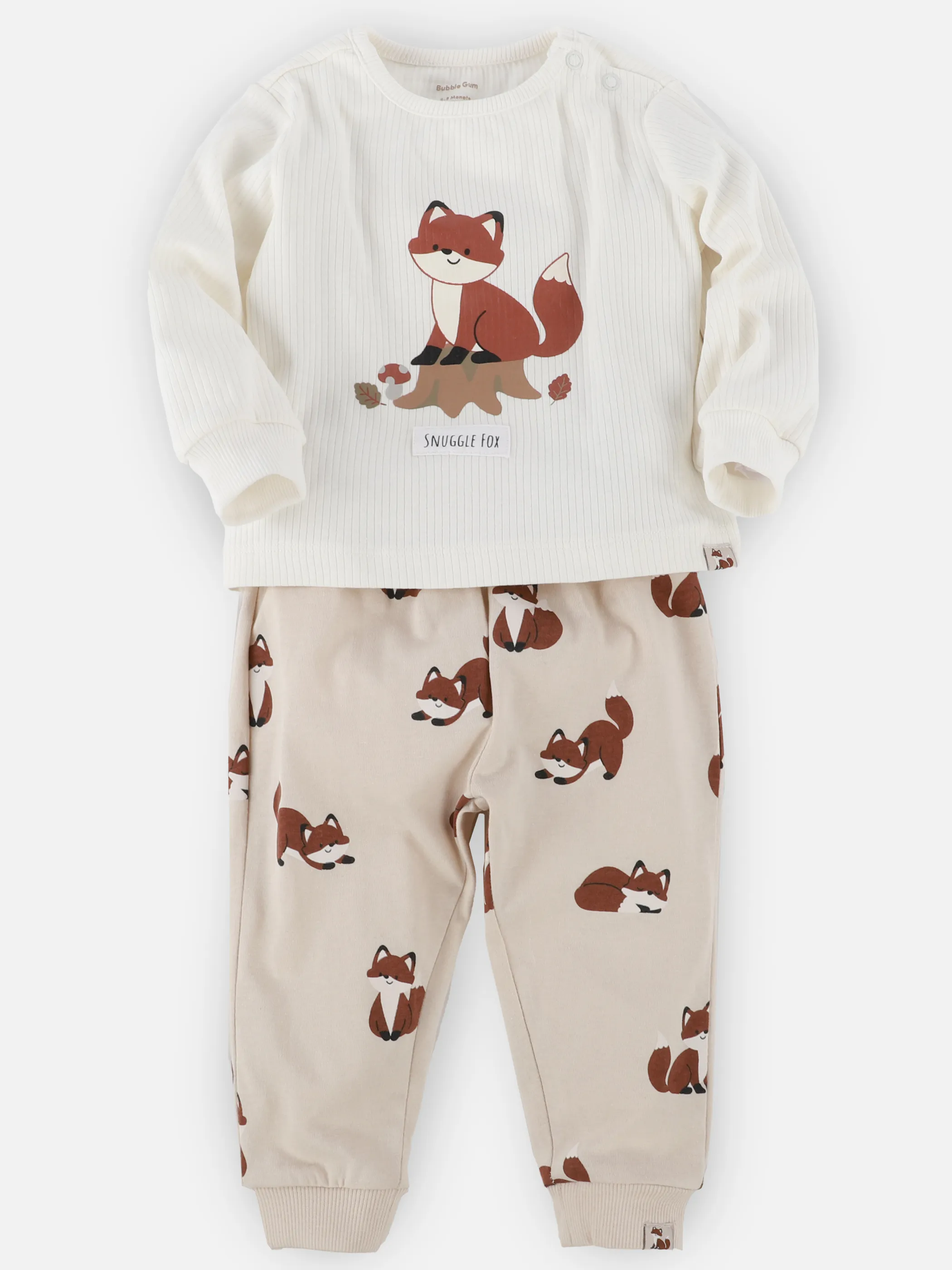 Bubble Gum BJ Longsleeve+Pant Set mit Fuchs AOP in weiß/beige Weiß 913588 WEIß/TAUPE 1