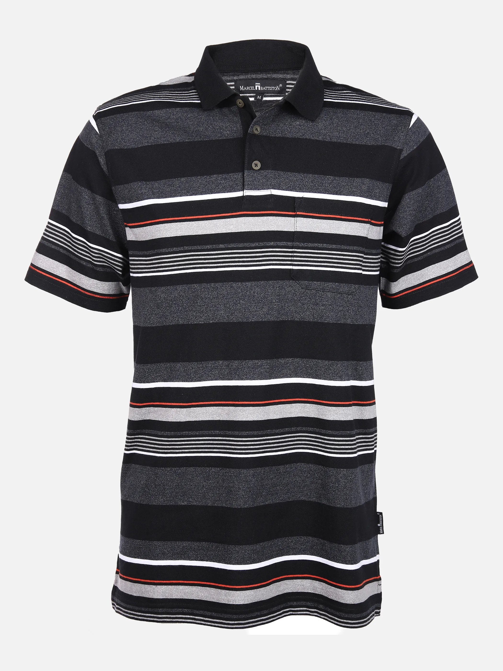 Marcel Battiston He. Poloshirt 1/2 Arm Ringel Schwarz 851264 BLACK 1