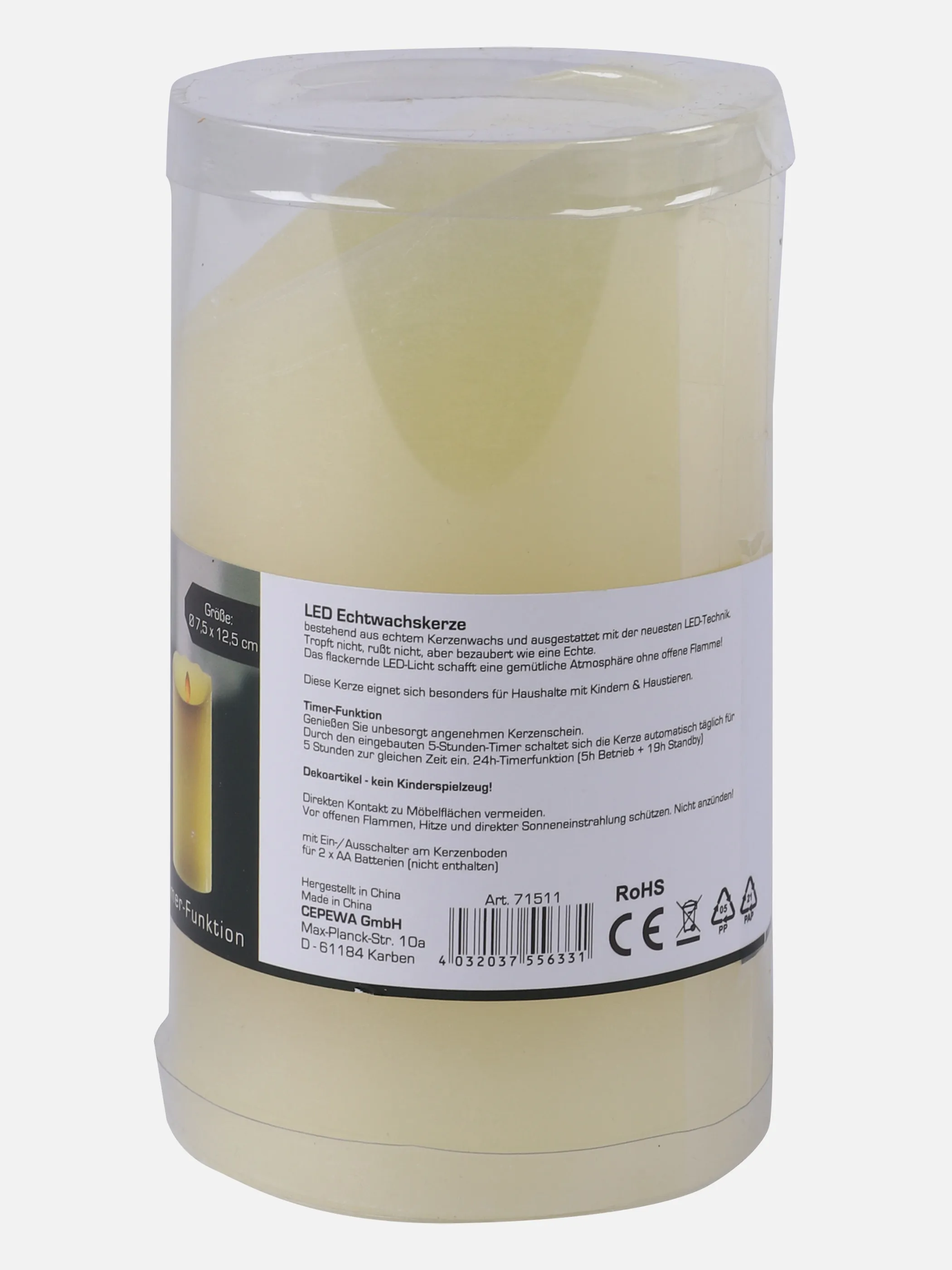 Weihnachten LED Kerze mit bewegl. Flamme Weiß 860140 ELFENBEIN 2