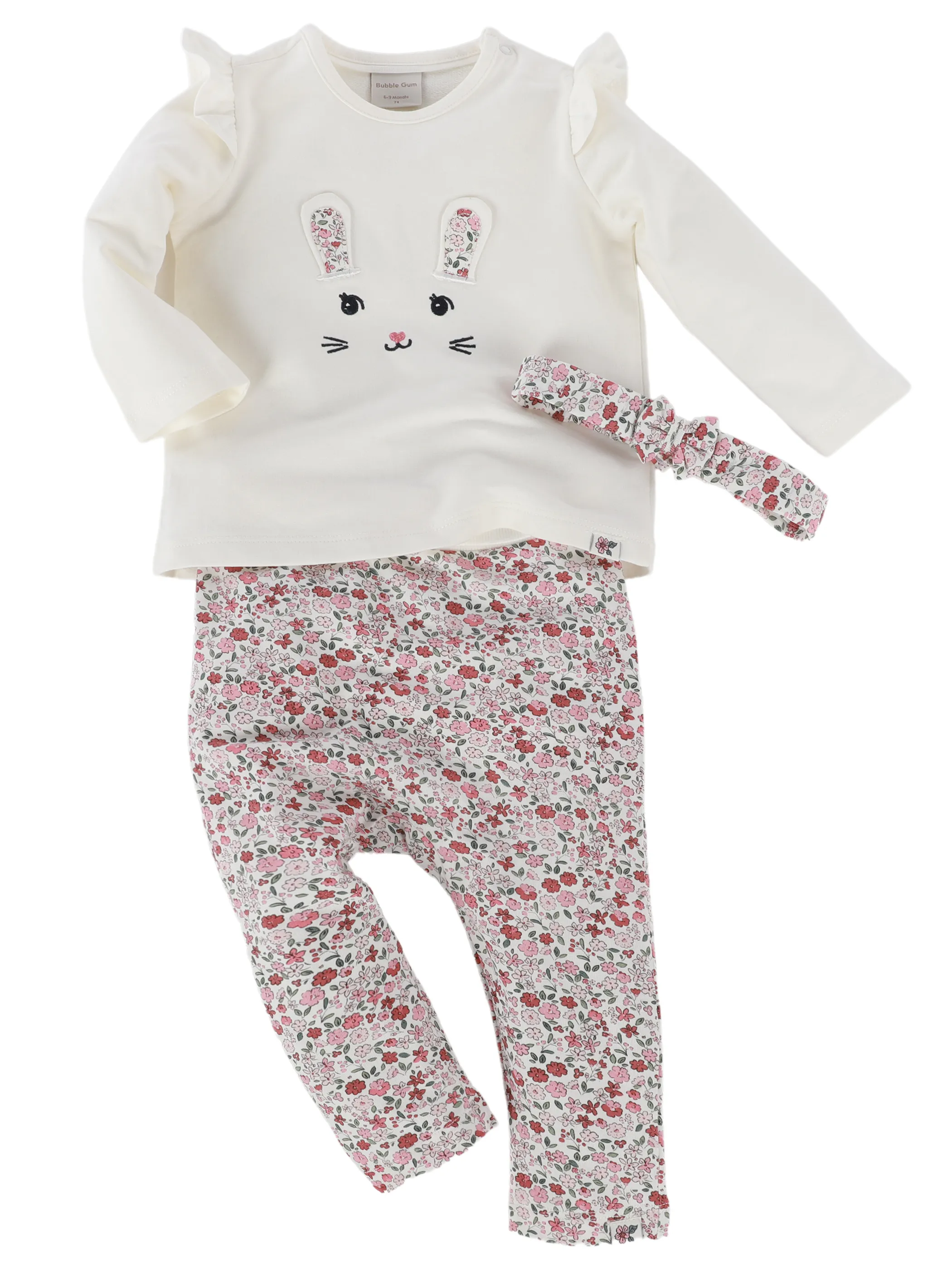 Bubble Gum BM Set Shirt mit Hasenappli,Hose mit AOP +Headband Weiß 921540 WE 1