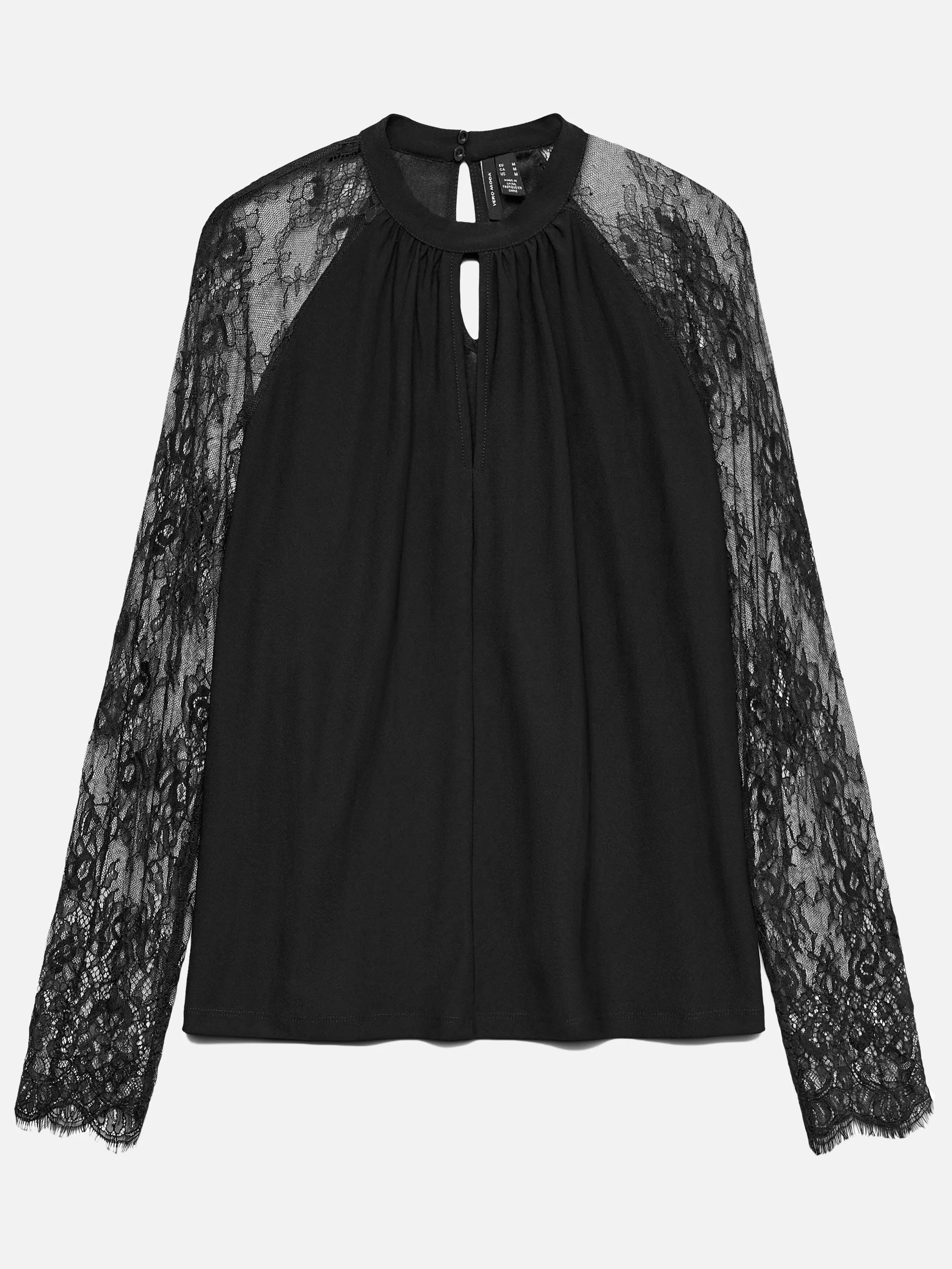 Vero Moda 10334620 VMMILLA LS LACE TOP G Schwarz 915408 177868 4